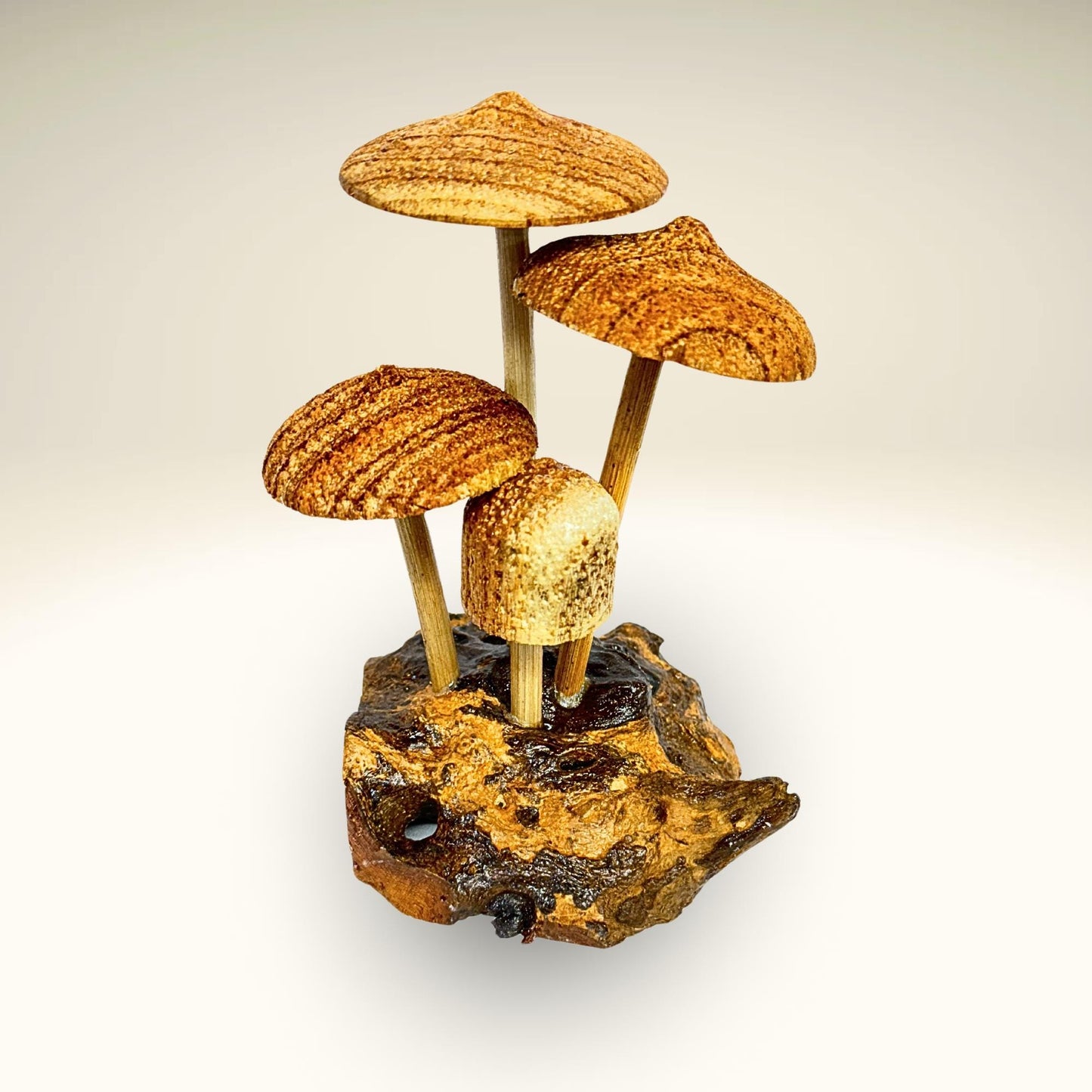 Hand Carved Magic Forest Mushroom Figurine Sculpture | Unique Parasite Wood Statue | Balinese Art Decor