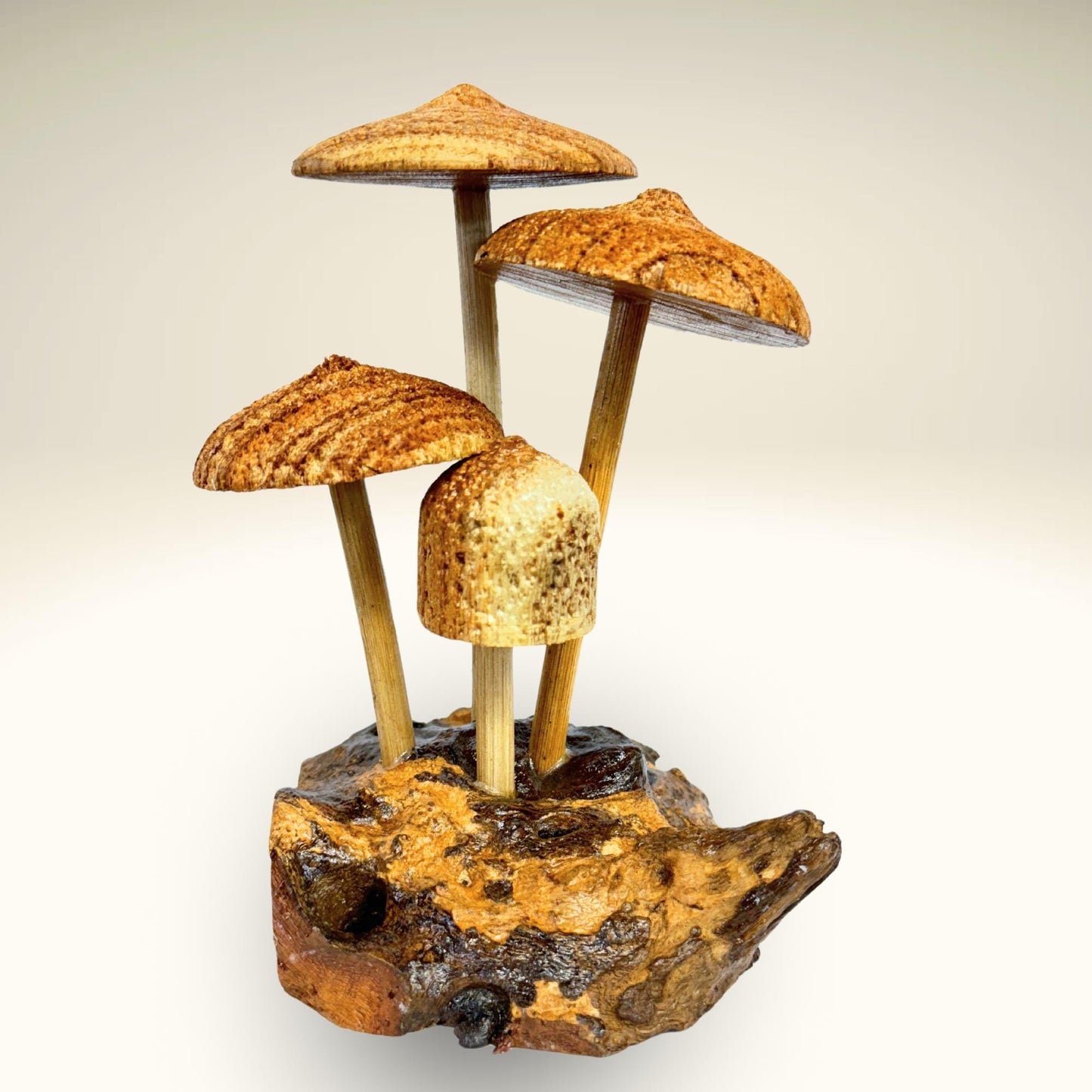 Hand Carved Magic Forest Mushroom Figurine Sculpture | Unique Parasite Wood Statue | Balinese Art Decor