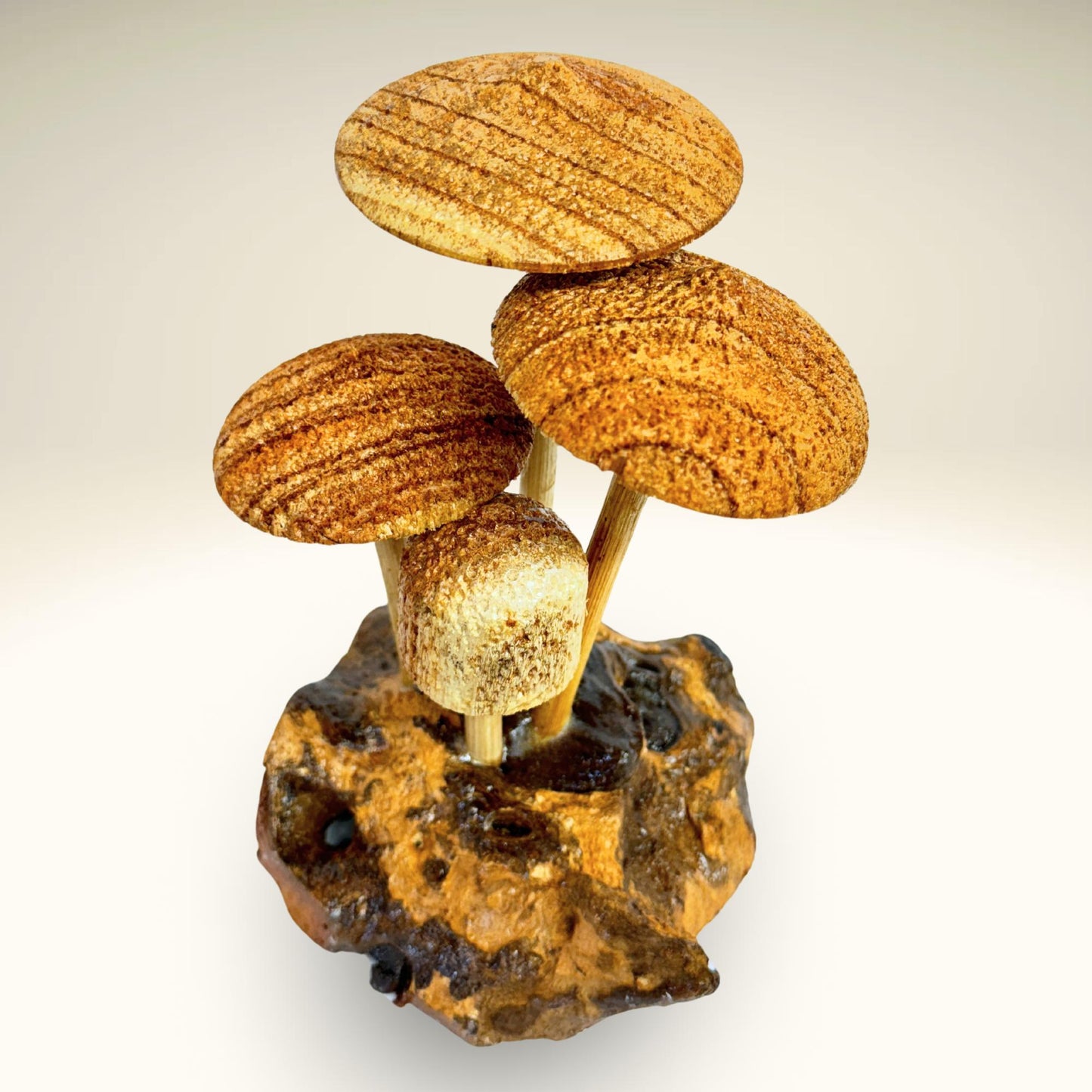 Hand Carved Magic Forest Mushroom Figurine Sculpture | Unique Parasite Wood Statue | Balinese Art Decor