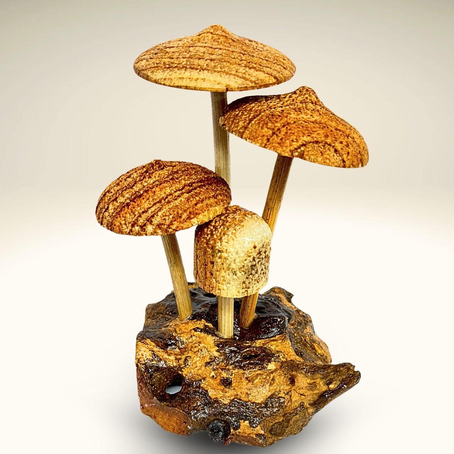 Hand Carved Magic Forest Mushroom Figurine Sculpture | Unique Parasite Wood Statue | Balinese Art Decor