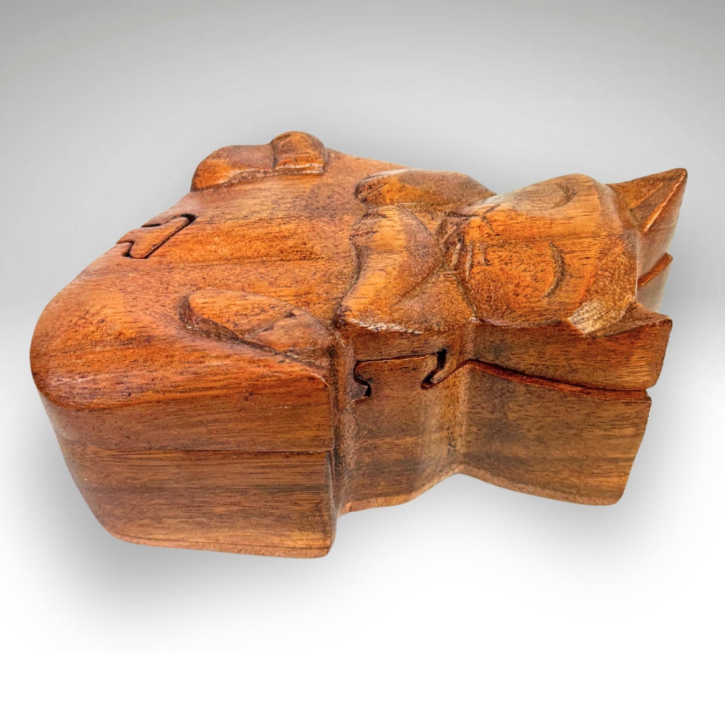 Kitty Cat Gift Secret Puzzle Box Trinket stash Jewelry Box Hand Carved Wood