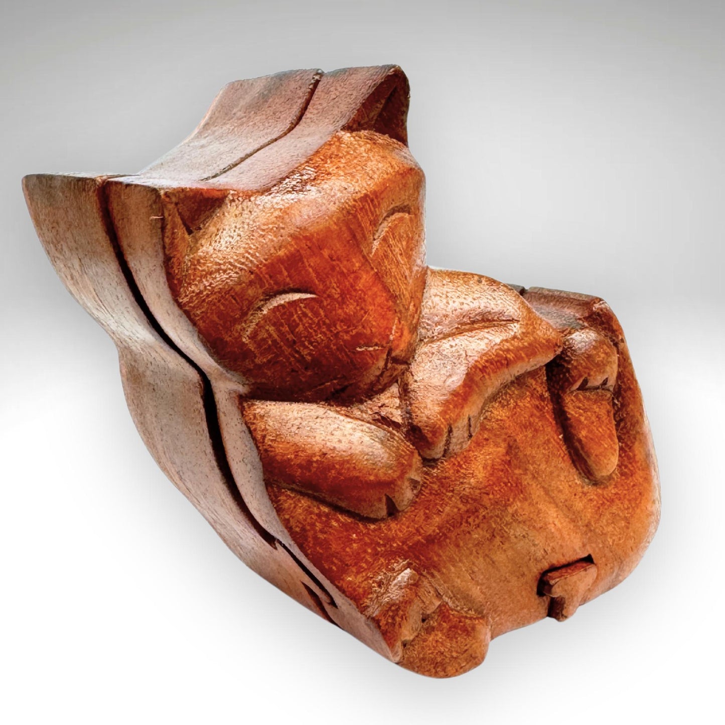 Kitty Cat Gift Secret Puzzle Box Trinket stash Jewelry Box Hand Carved Wood