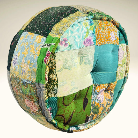 Vintage Batik Patchwork Pouf Yoga Pillow : Organic Kapok stuffed floor cushion
