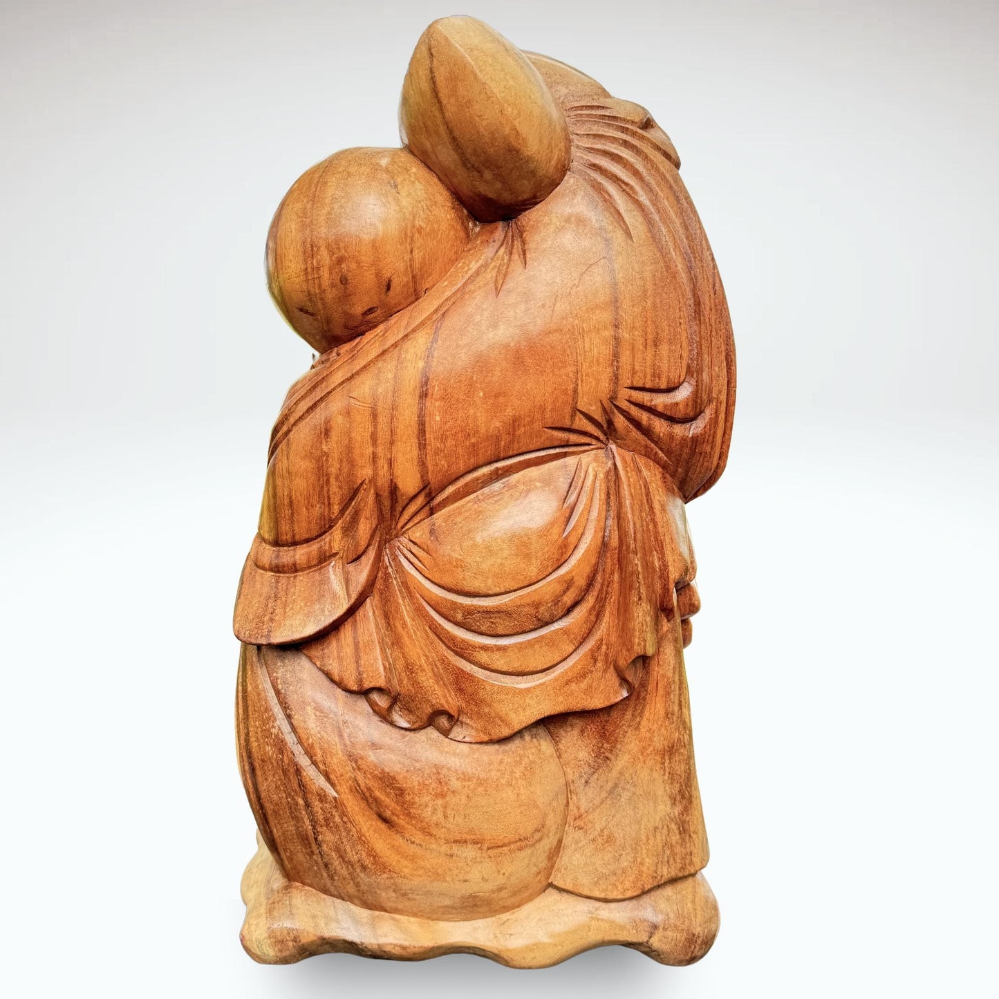 20" Hand Carved Suar Wood Laughing Buddha Statue: Balinese Good Luck Decor
