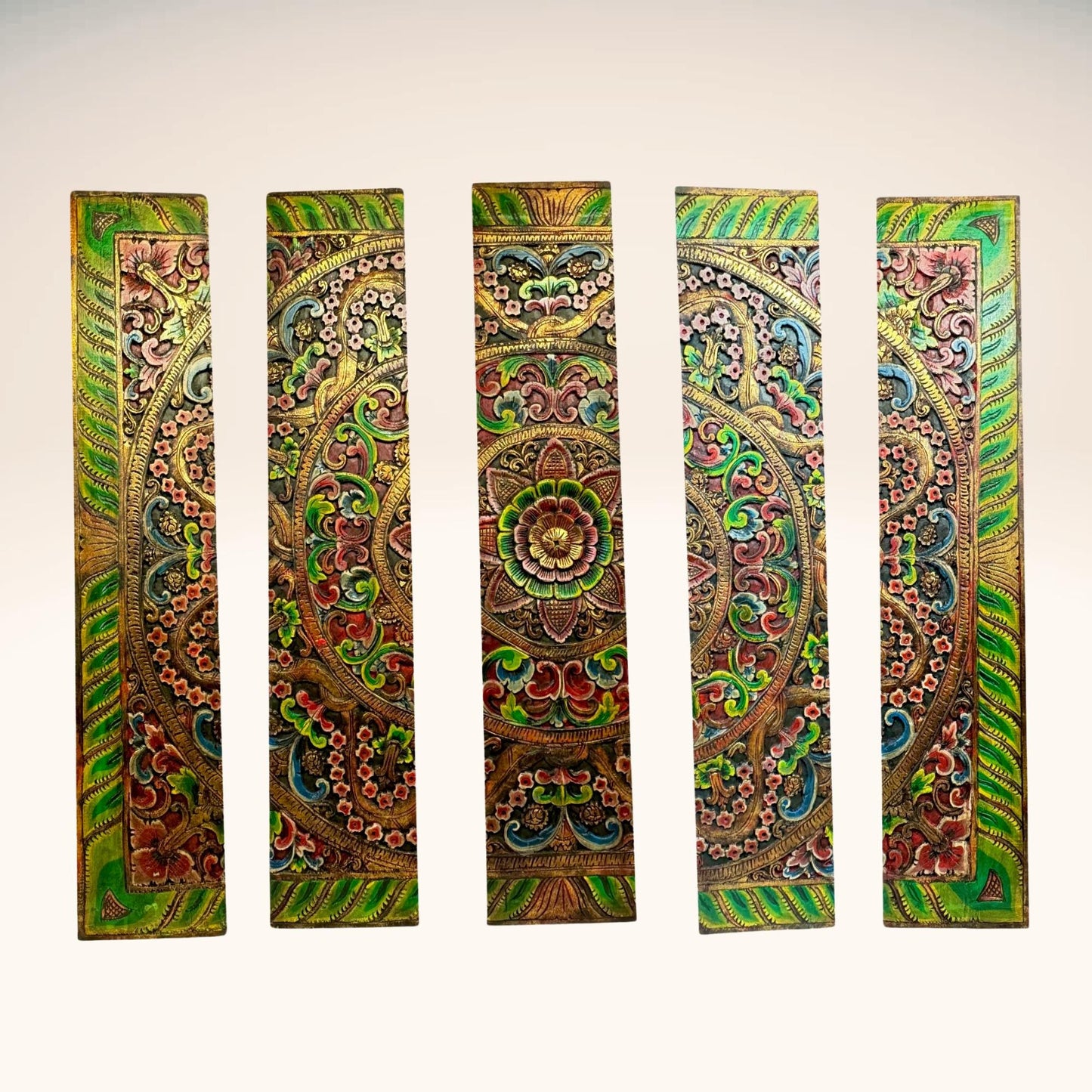 Balinese Lotus Wall Art Panel set: Hand carved Wood wall decor Carving Headboard  (59")
