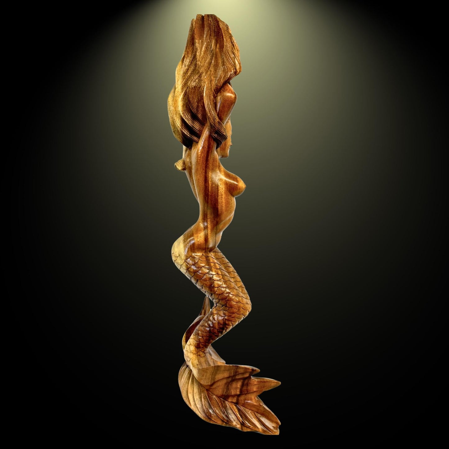 Hand Carved Wood Balinese Mermaid Sculpture: Sea Sirin Sculpture Nautical Decor