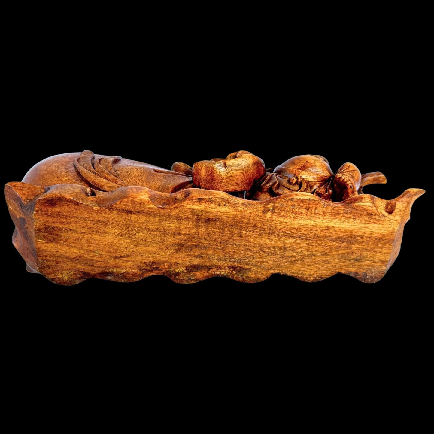 Joyful Buddha Statue Prosperity Hotei Budai hand carved Wood Sculpture Bali Art