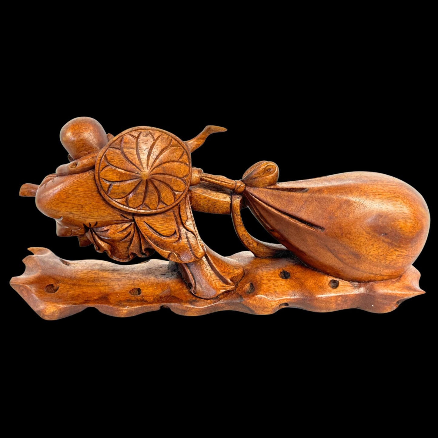 Joyful Buddha Statue Prosperity Hotei Budai hand carved Wood Sculpture Bali Art