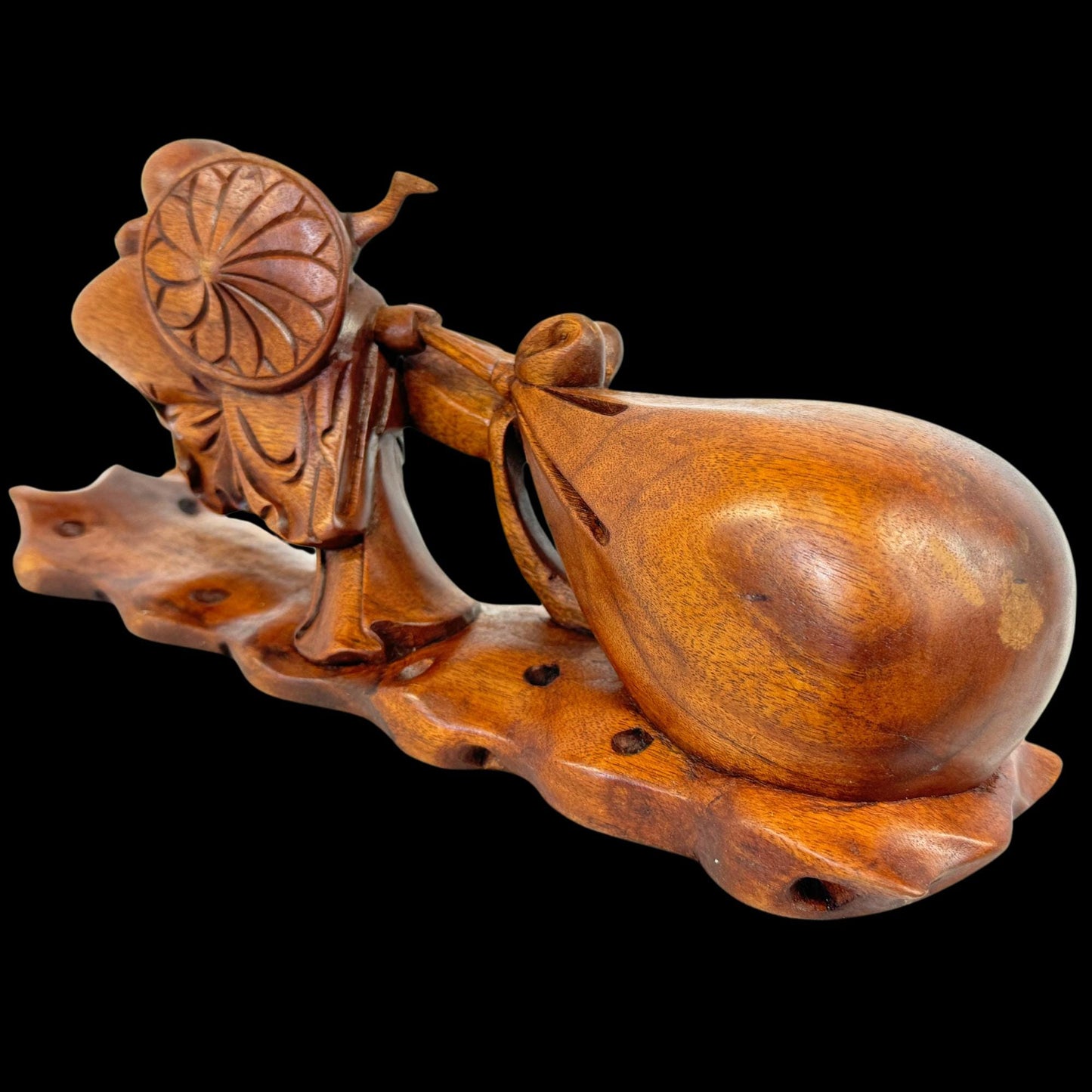 Joyful Buddha Statue Prosperity Hotei Budai hand carved Wood Sculpture Bali Art