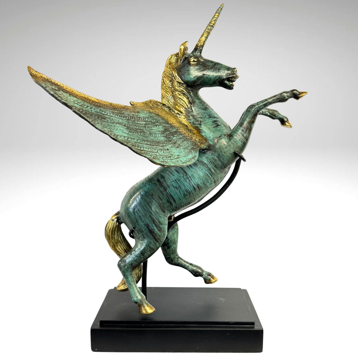Bronze Pegasus Sculpture: Winged Unicorn Statue, Teal Verdigris Patina