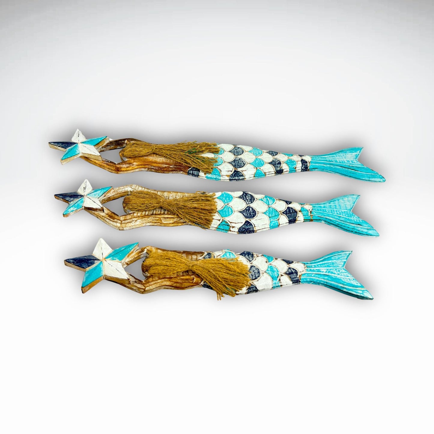 Mermaid Wall Art Set: Carved Wood Nautical Beach Decor