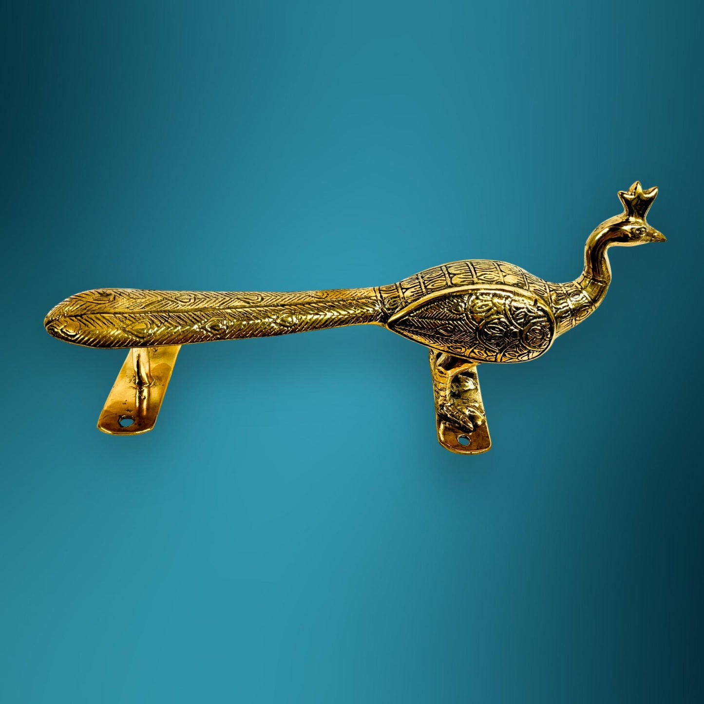 Balinese Peacock Door Handle: Polished Gold Bronze Architectural Art