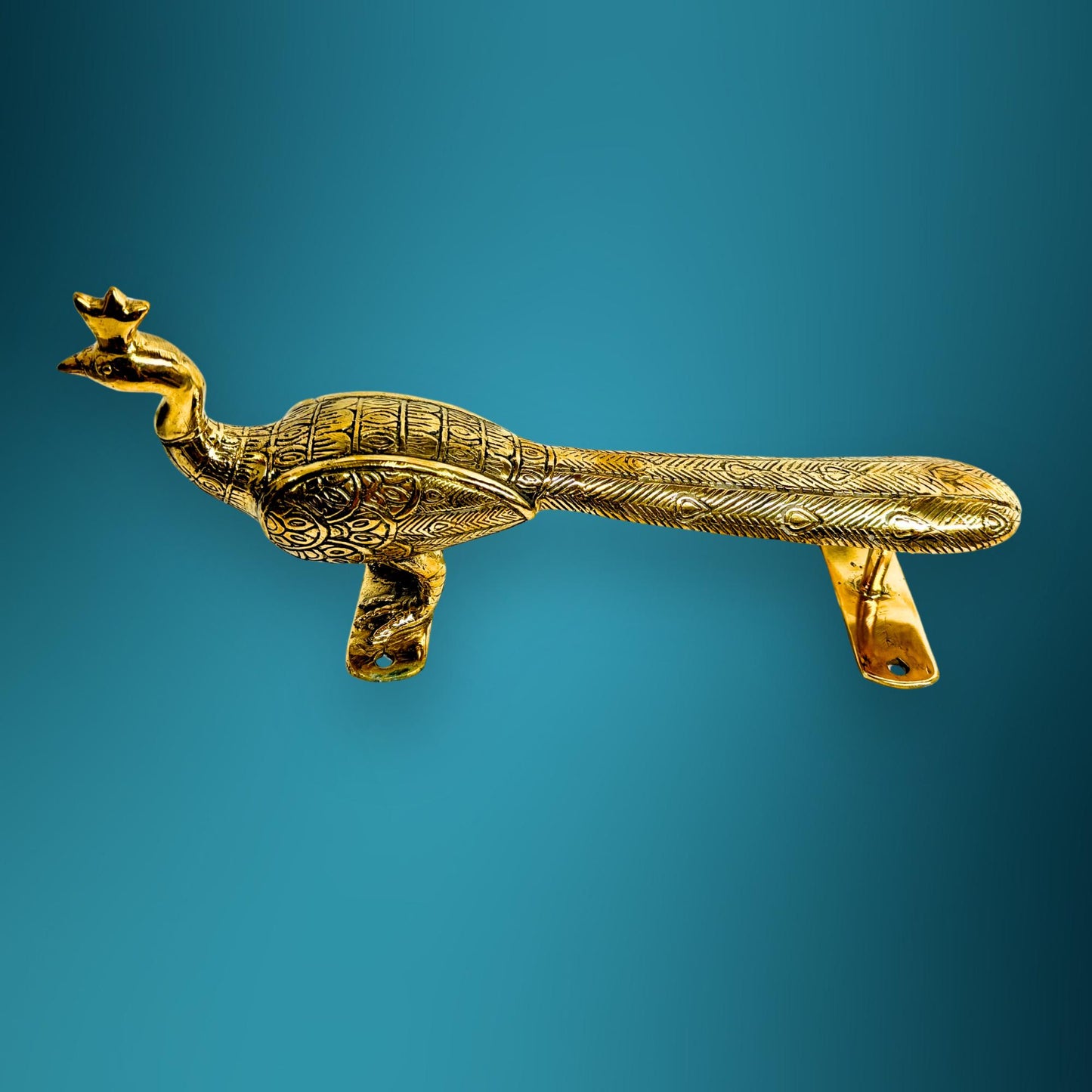 Balinese Peacock Door Handle: Polished Gold Bronze Architectural Art