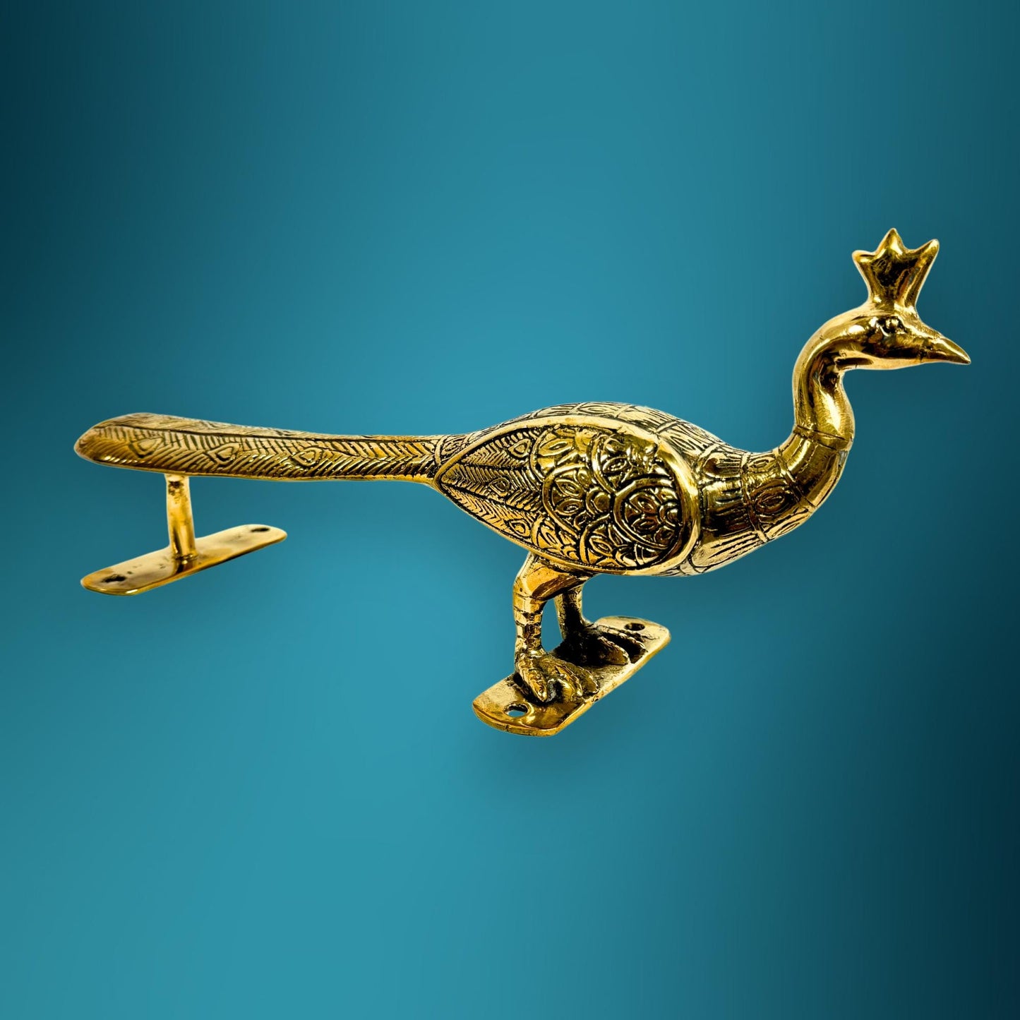 Balinese Peacock Door Handle: Polished Gold Bronze Architectural Art
