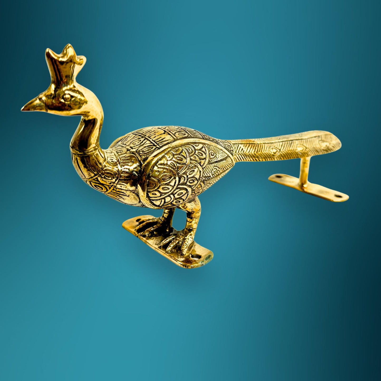 Balinese Peacock Door Handle: Polished Gold Bronze Architectural Art