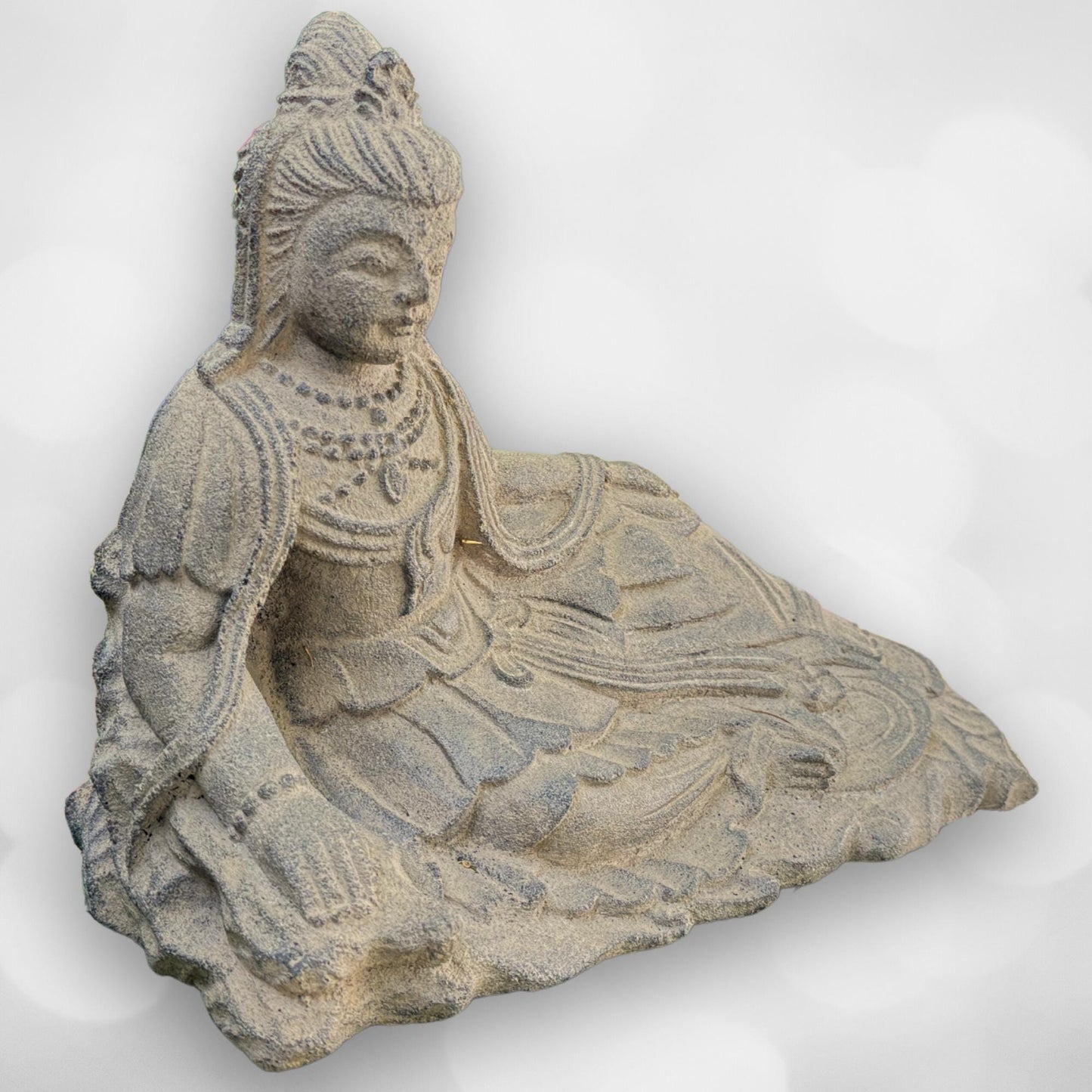 Guanyin Goddess of Mercy Garden Statue, Handmade Cast Lava Stone Kwan Yin Sculpture