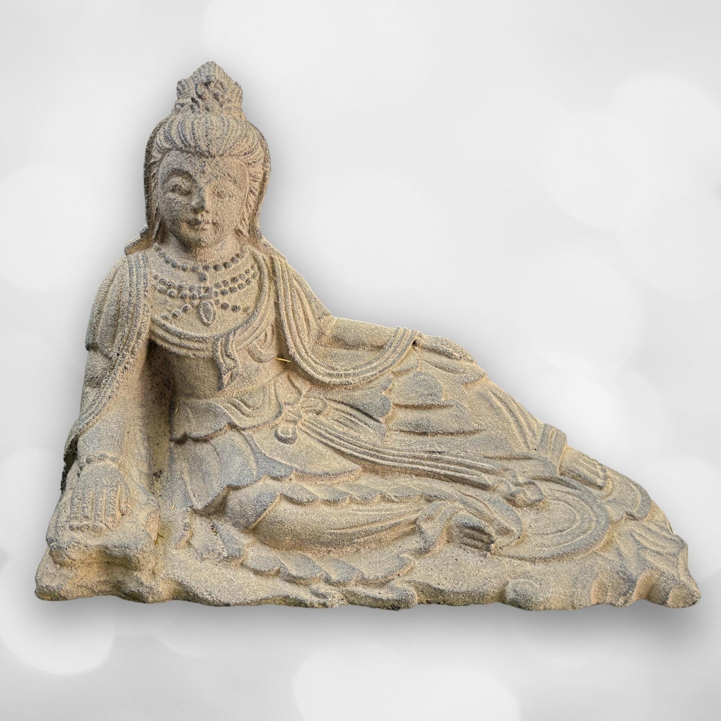 Guanyin Goddess of Mercy Garden Statue, Handmade Cast Lava Stone Kwan Yin Sculpture