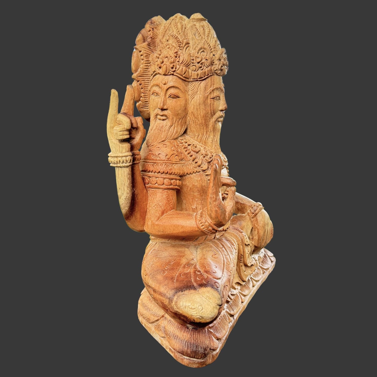 Hand Carved Trimurti Sculpture: Balinese Shiva Brahma Vishnu Wood Statue