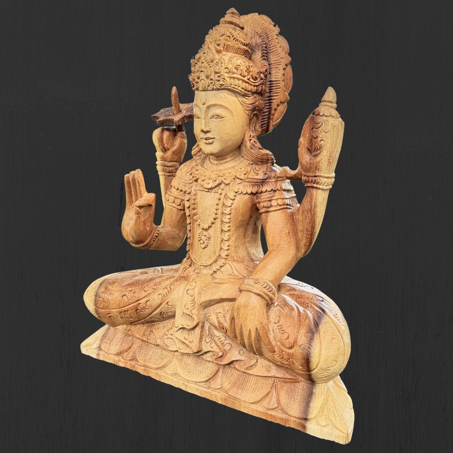 Vishnu Sculpture Preserver of Balance the universe Hand Carved Wood Wood statue Balinese Hindu Art