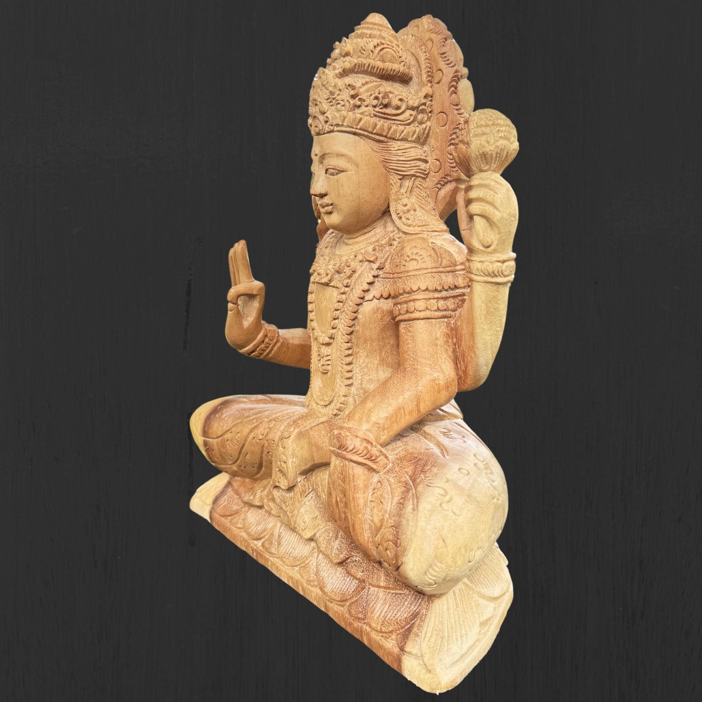 Hand Carved Vishnu Wood Statue: Balinese Hindu Art Sculpture
