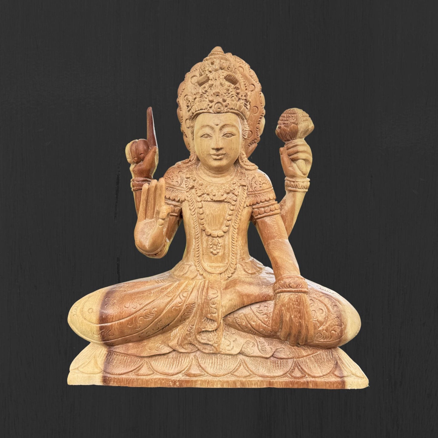 Hand Carved Vishnu Wood Statue: Balinese Hindu Art Sculpture