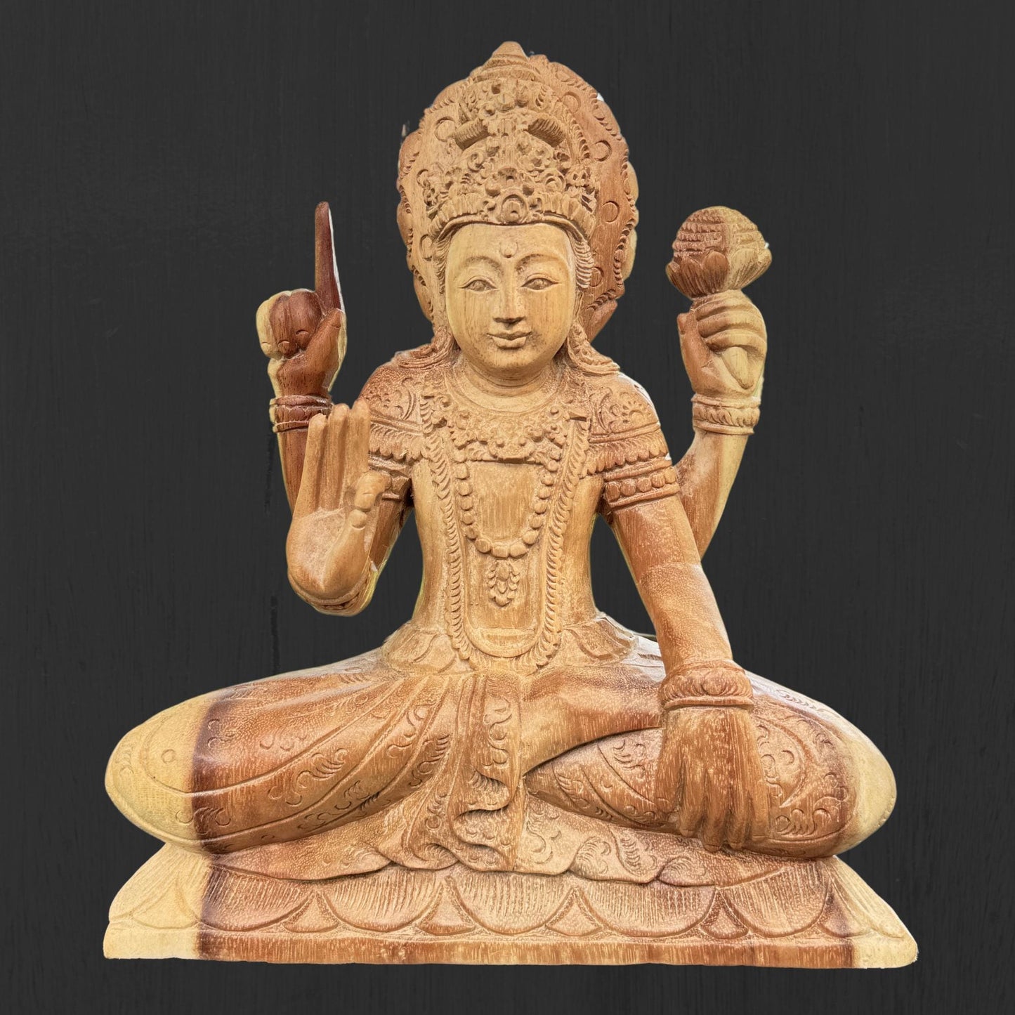 Hand Carved Vishnu Wood Statue: Balinese Hindu Art Sculpture
