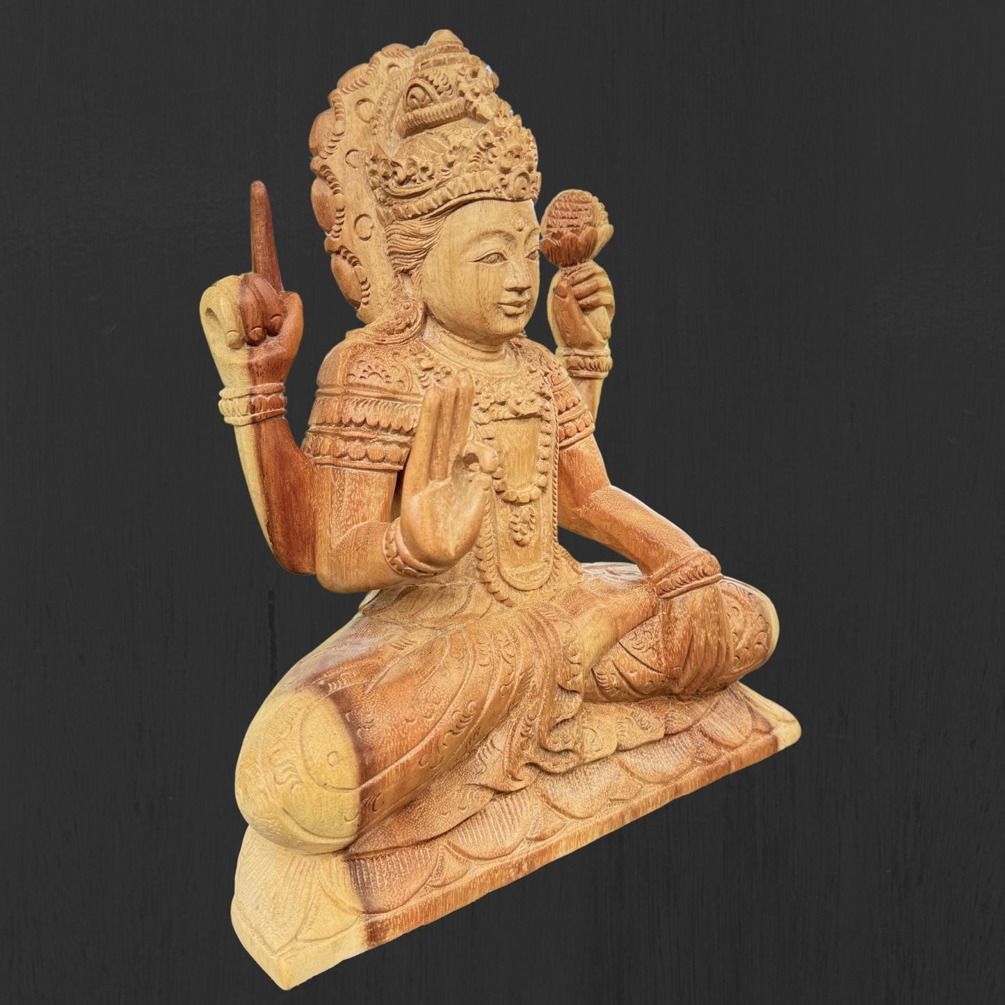 Hand Carved Vishnu Wood Statue: Balinese Hindu Art Sculpture