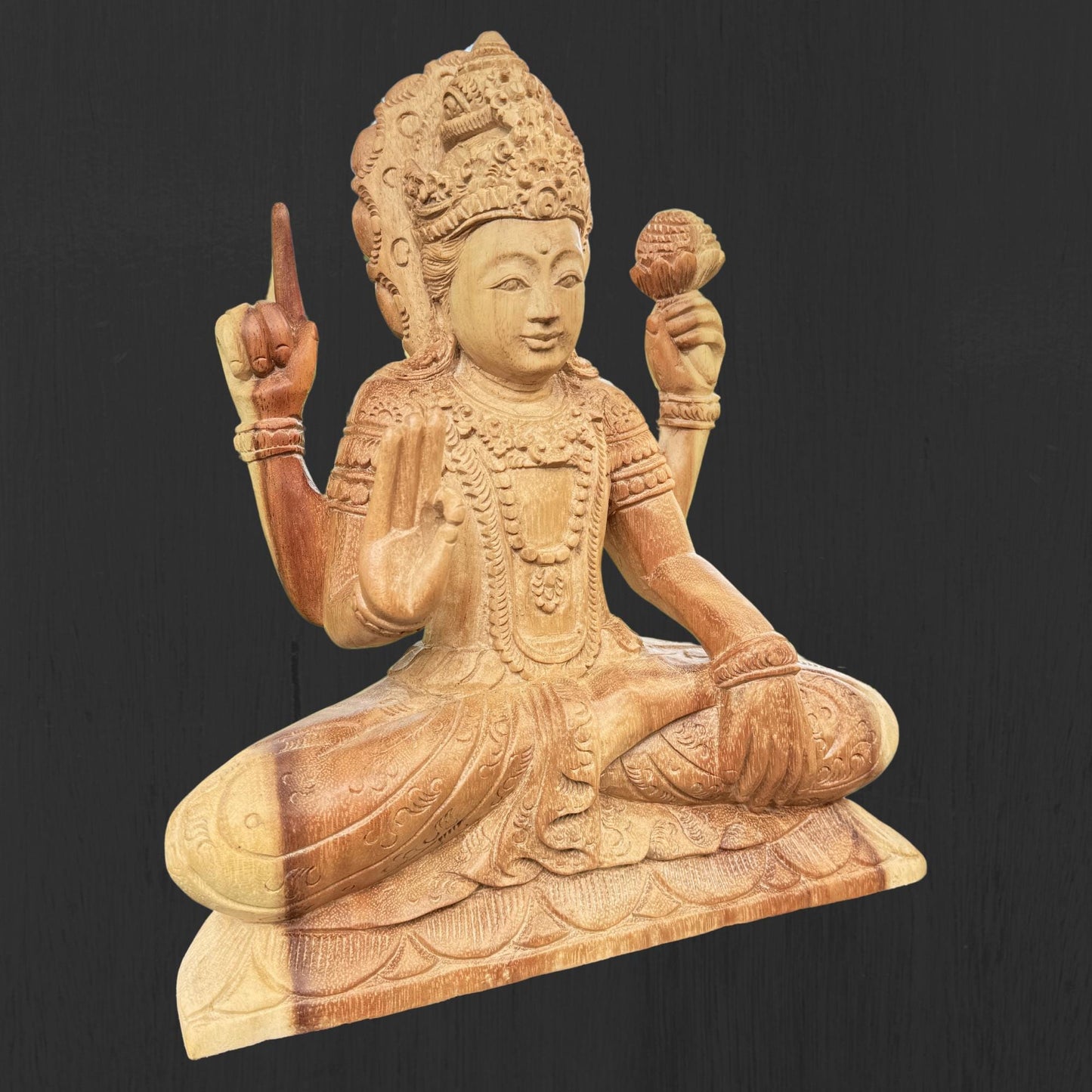 Hand Carved Vishnu Wood Statue: Balinese Hindu Art Sculpture