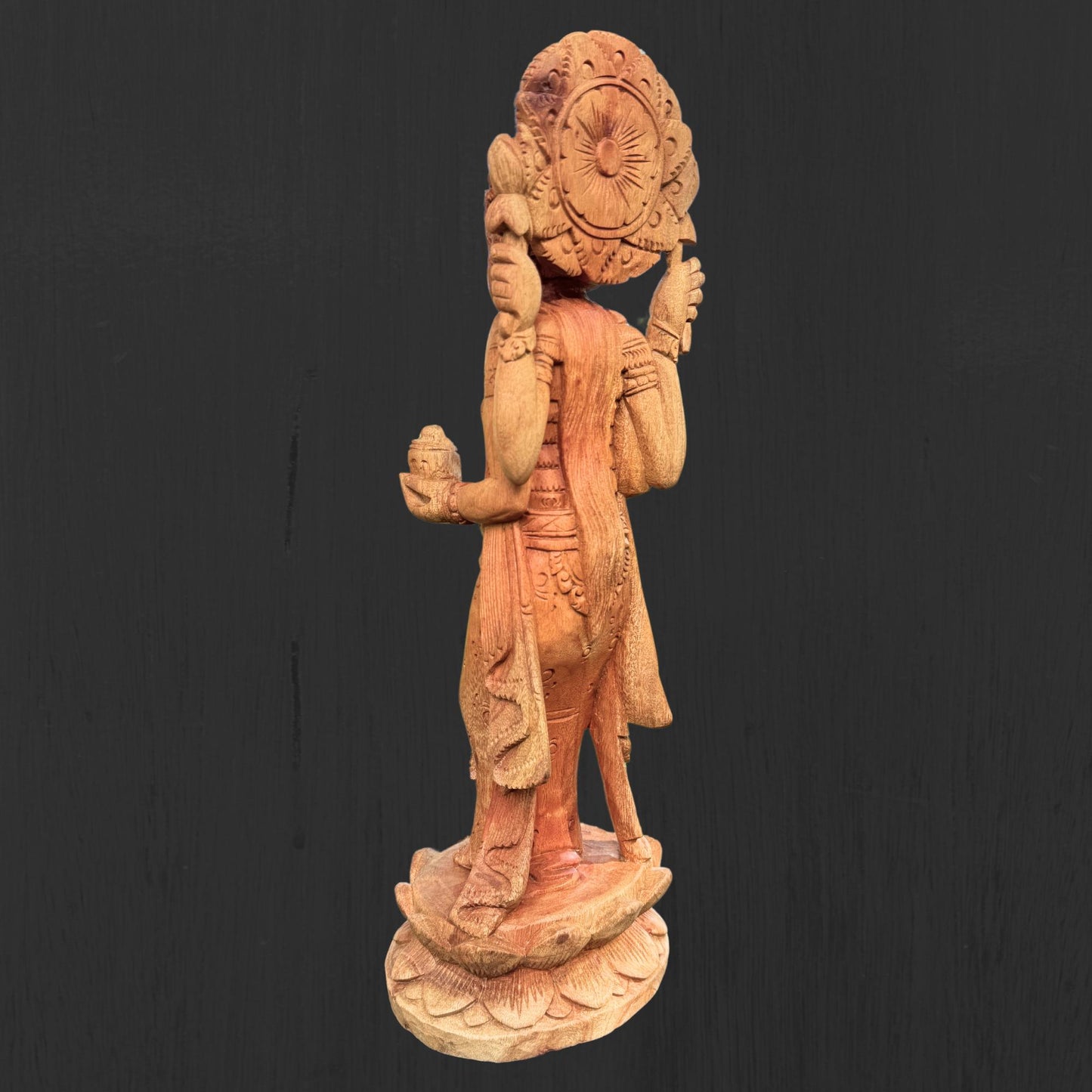 Hand Carved Balinese Lakshmi Statue: Suar Wood Hindu Goddess Sculpture