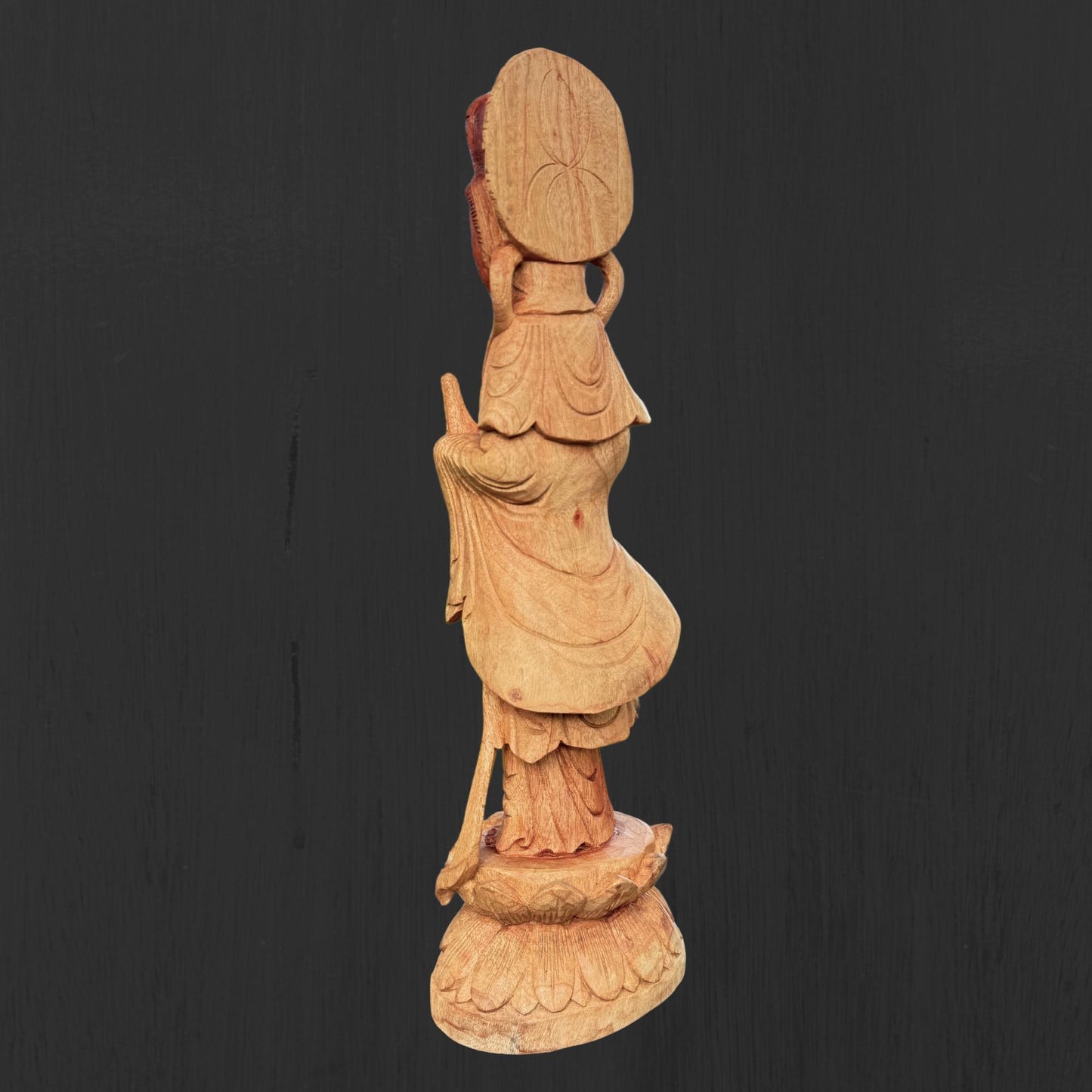 Hand Carved Guanyin Goddess of Mercy Statue: Suar Wood Bodhisattva of Compassion Sculpture