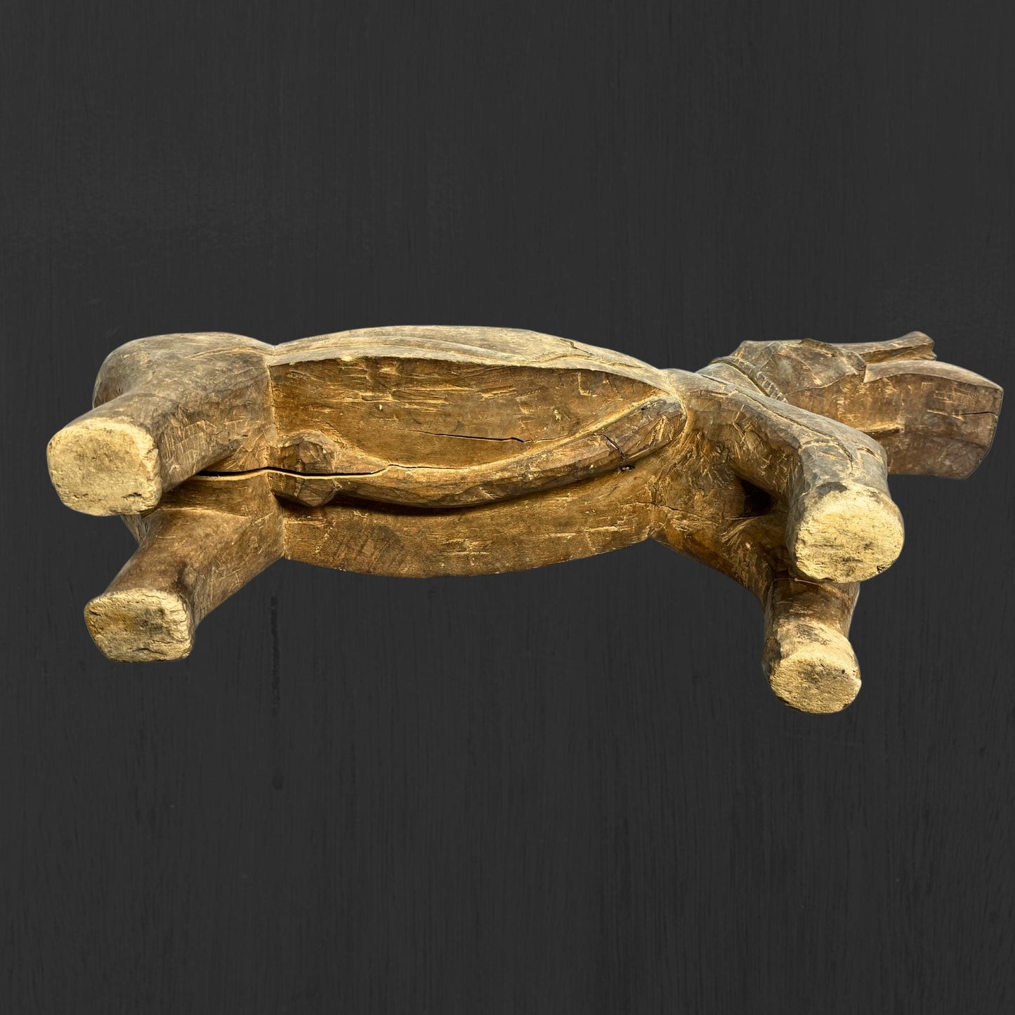 Vintage Teak Wood Coconut Scraper Stool: Toba Batak Folk Art