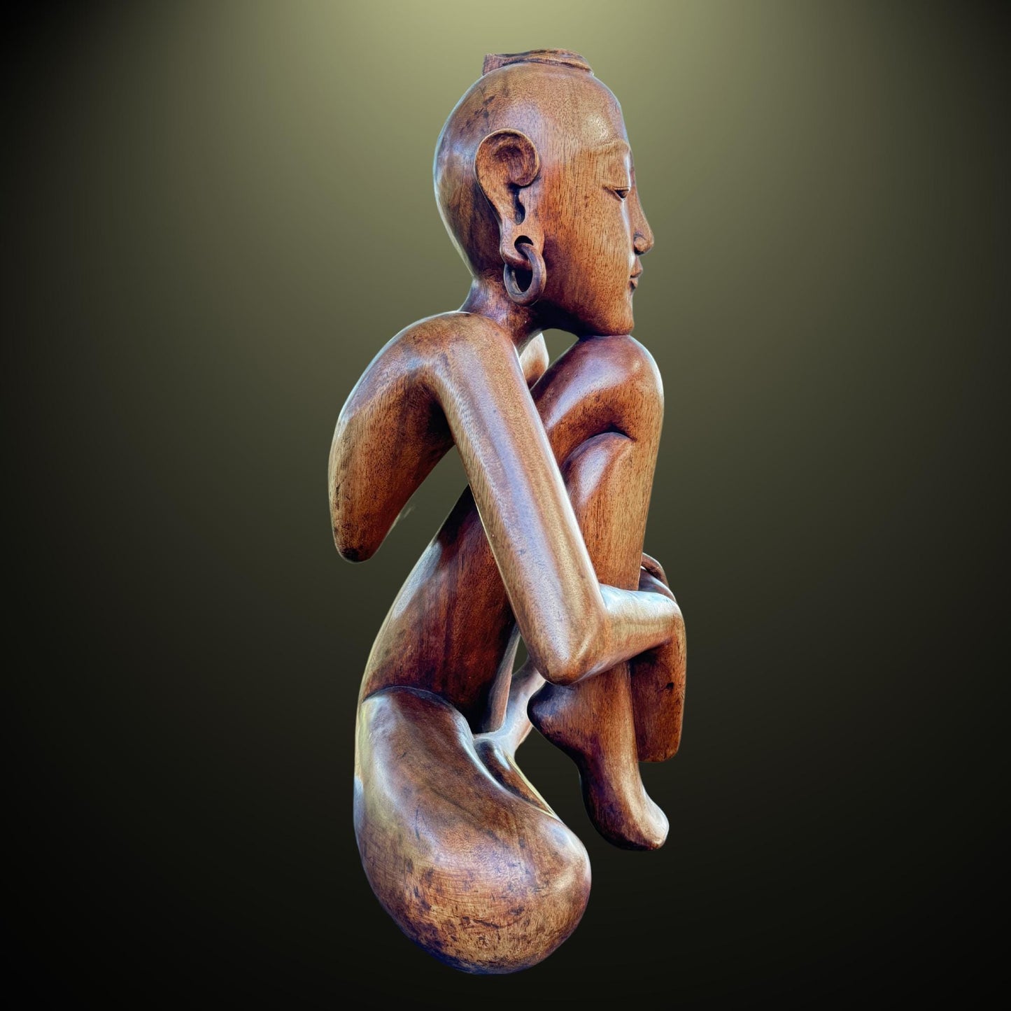 Abstract Yoga Pose Sculpture Meditating Yogi Statue Hand Carved Wood Balinese art