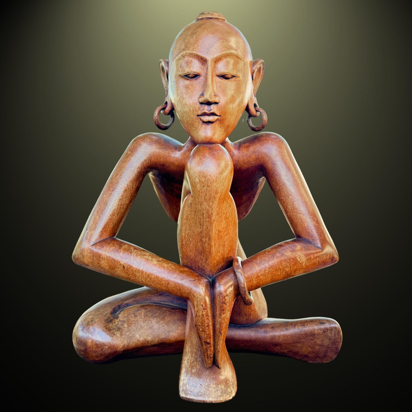 Abstract Yoga Pose Sculpture Meditating Yogi Statue Hand Carved Wood Balinese art