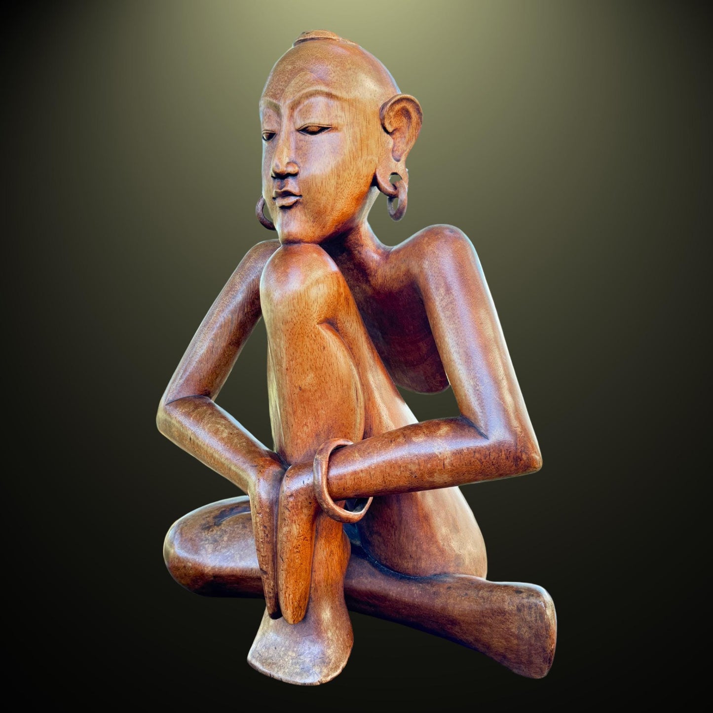 Abstract Yoga Pose Sculpture Meditating Yogi Statue Hand Carved Wood Balinese art