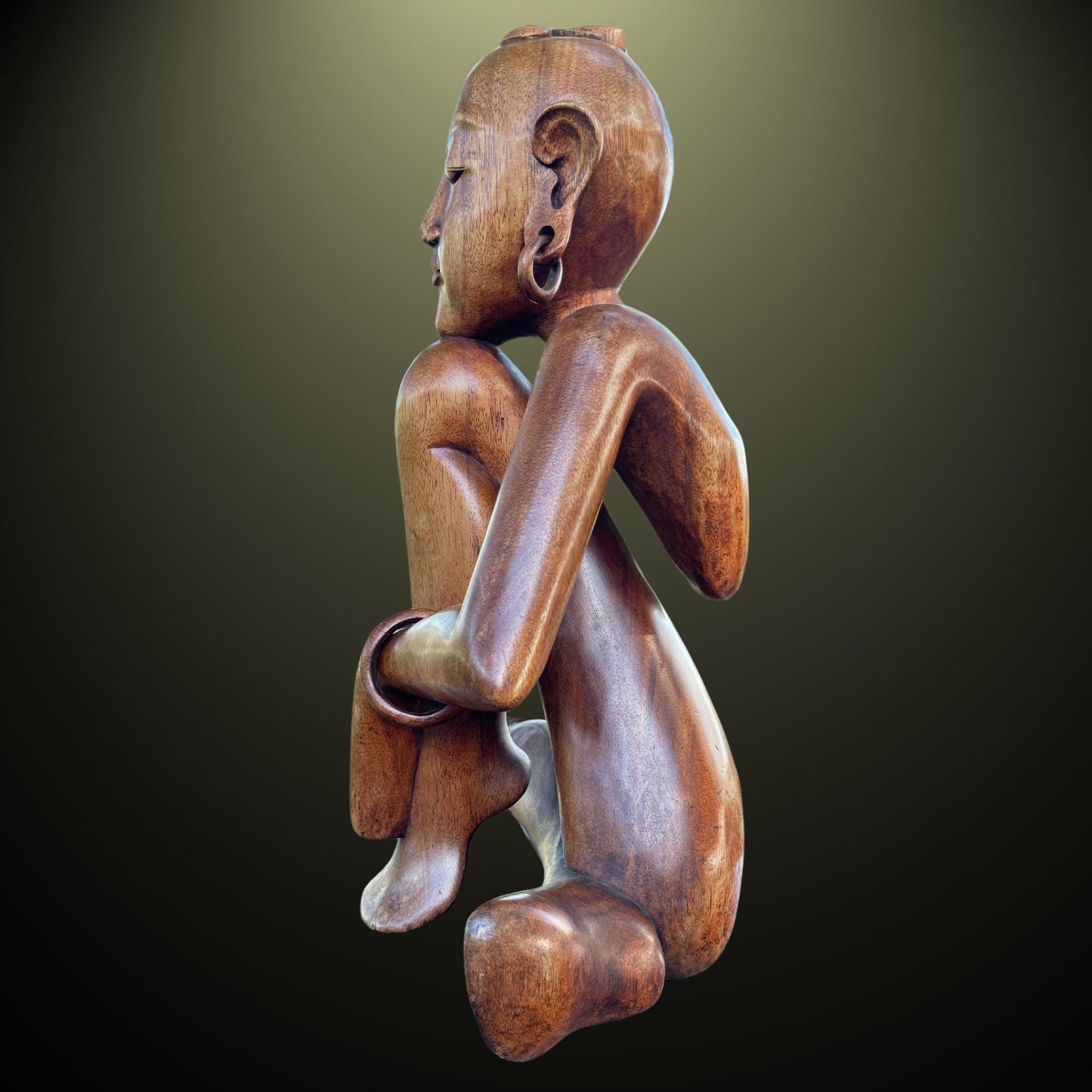 Abstract Yoga Pose Sculpture Meditating Yogi Statue Hand Carved Wood Balinese art