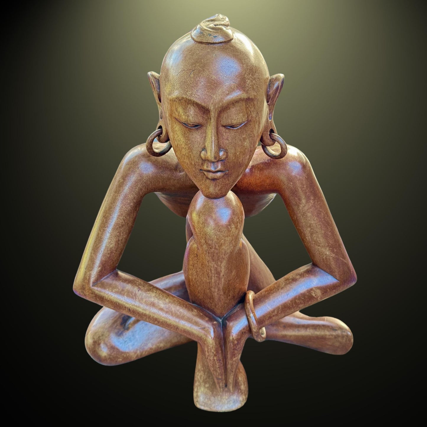 Abstract Yoga Pose Sculpture Meditating Yogi Statue Hand Carved Wood Balinese art