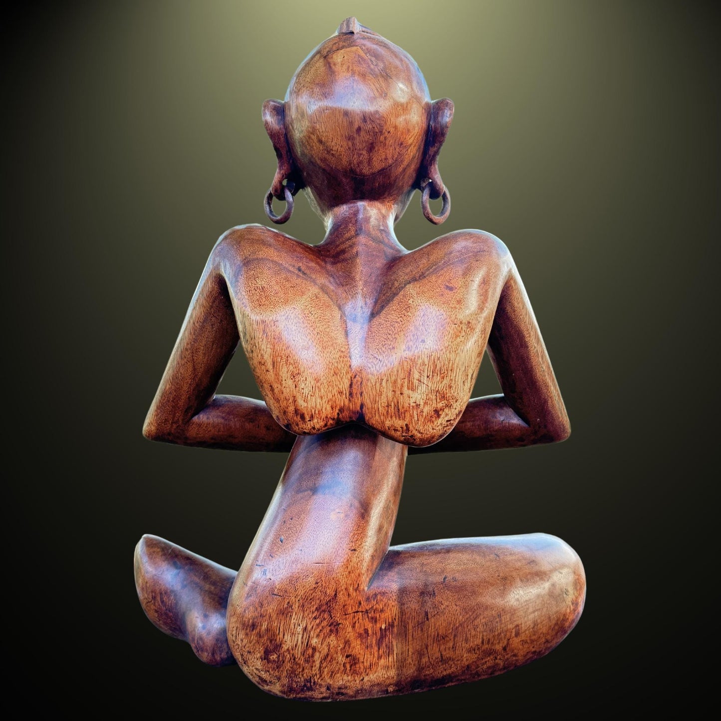 Abstract Yoga Pose Sculpture Meditating Yogi Statue Hand Carved Wood Balinese art