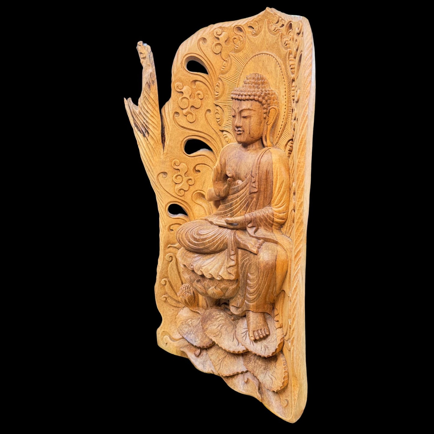 Hibiscus Wood Teaching Buddha Sculpture: Balinese Folk Art Statue