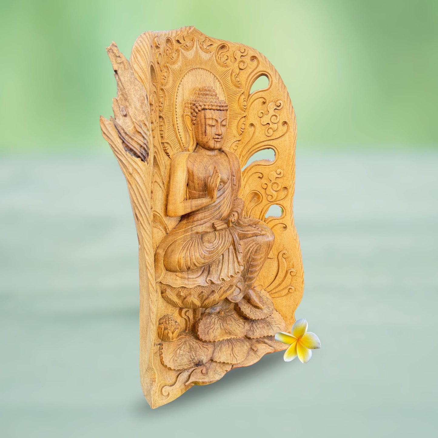 Hibiscus Wood Teaching Buddha Sculpture: Balinese Folk Art Statue