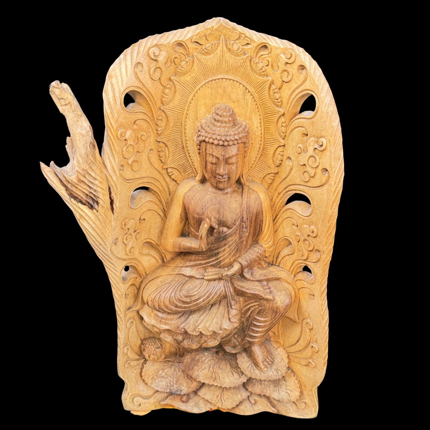 Hibiscus Wood Teaching Buddha Sculpture: Balinese Folk Art Statue