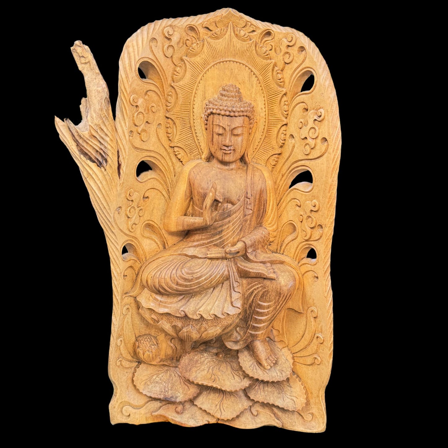 Hibiscus Wood Teaching Buddha Sculpture: Balinese Folk Art Statue