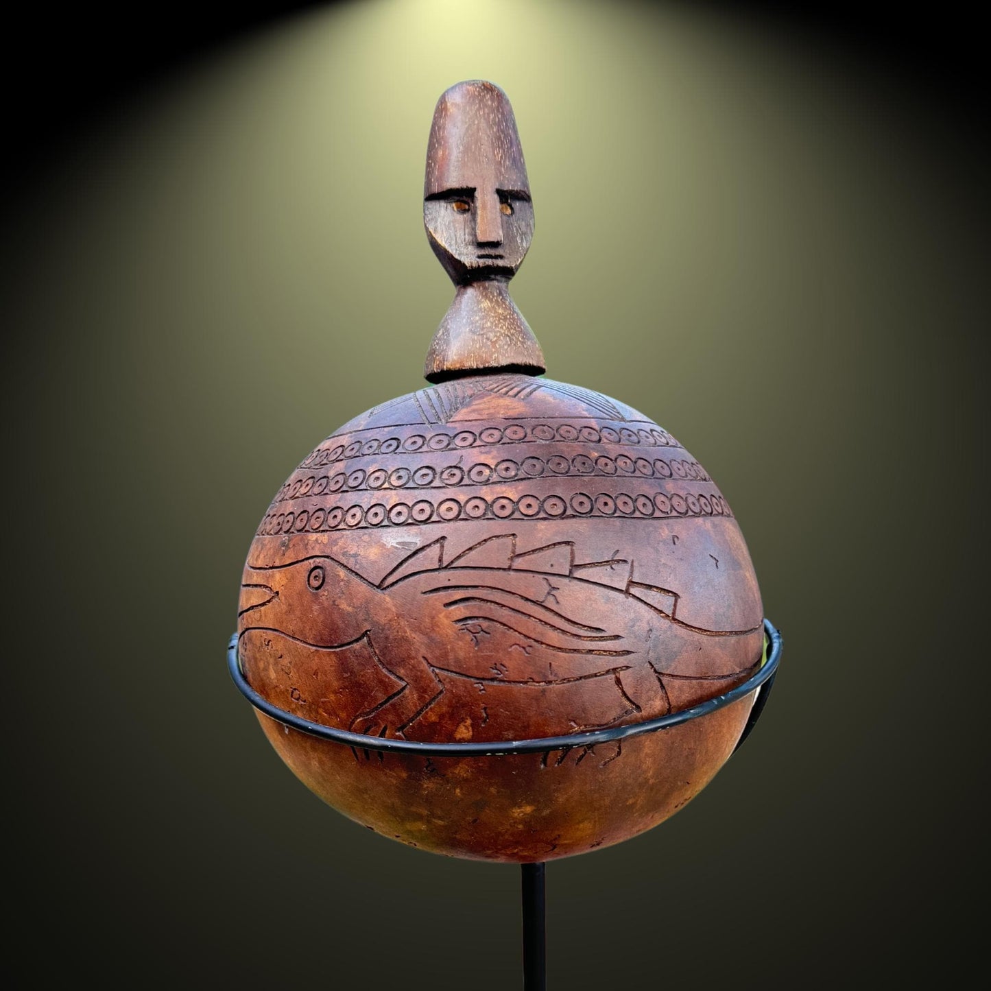 Hand Carved Gourd Betel Nut Container: Indonesian Timor Tribal Art