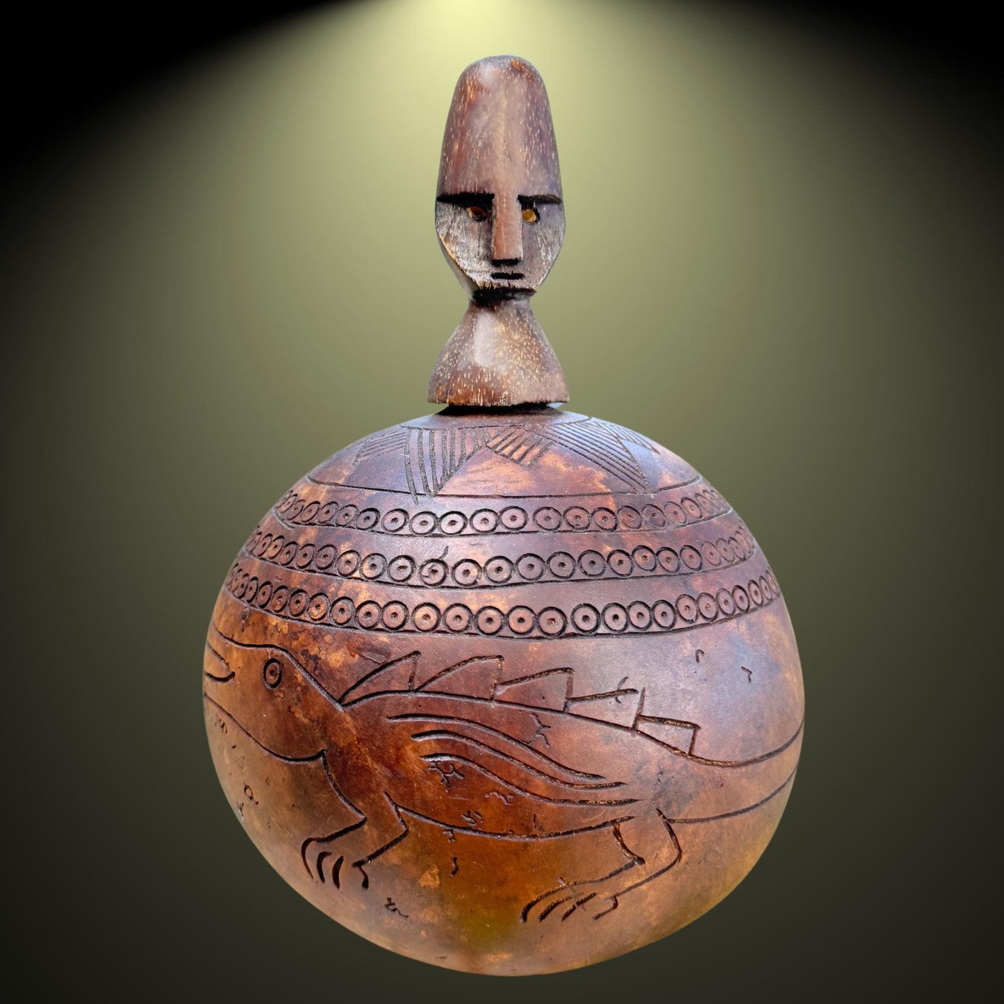 Hand Carved Gourd Betel Nut Container: Indonesian Timor Tribal Art