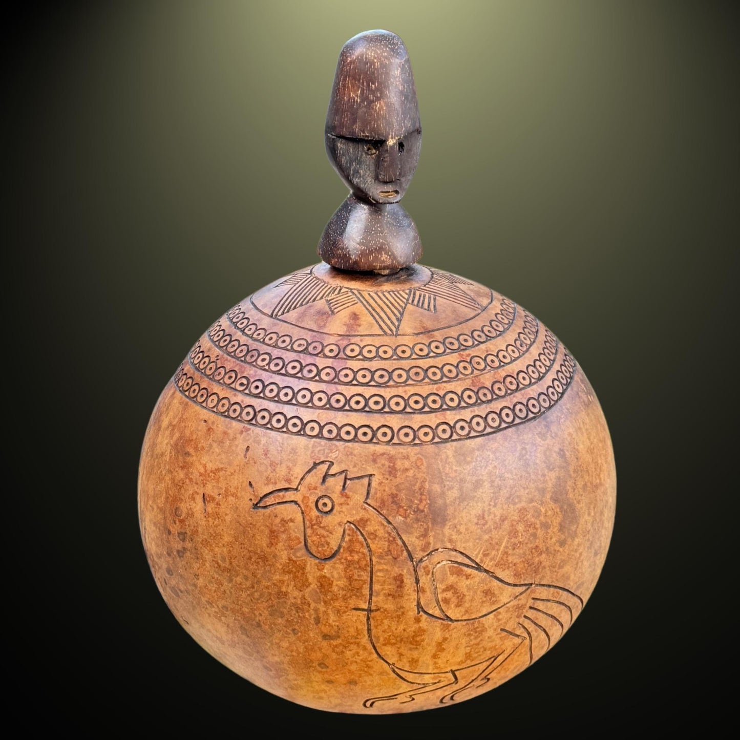 Hand Carved Calabash Gourd betel nut Container: Timor Tribal Art, Mid 20th Century