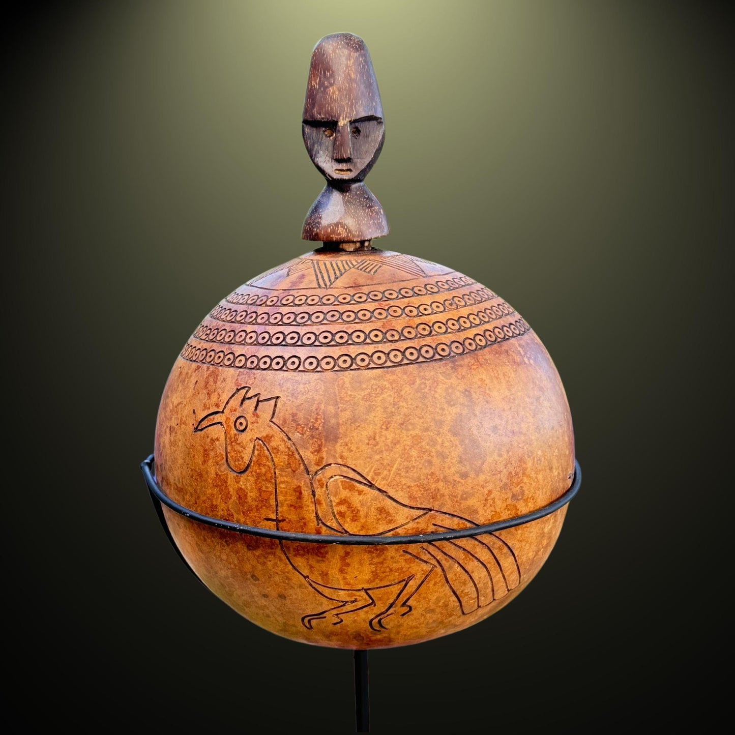 Hand Carved Calabash Gourd betel nut Container: Timor Tribal Art, Mid 20th Century