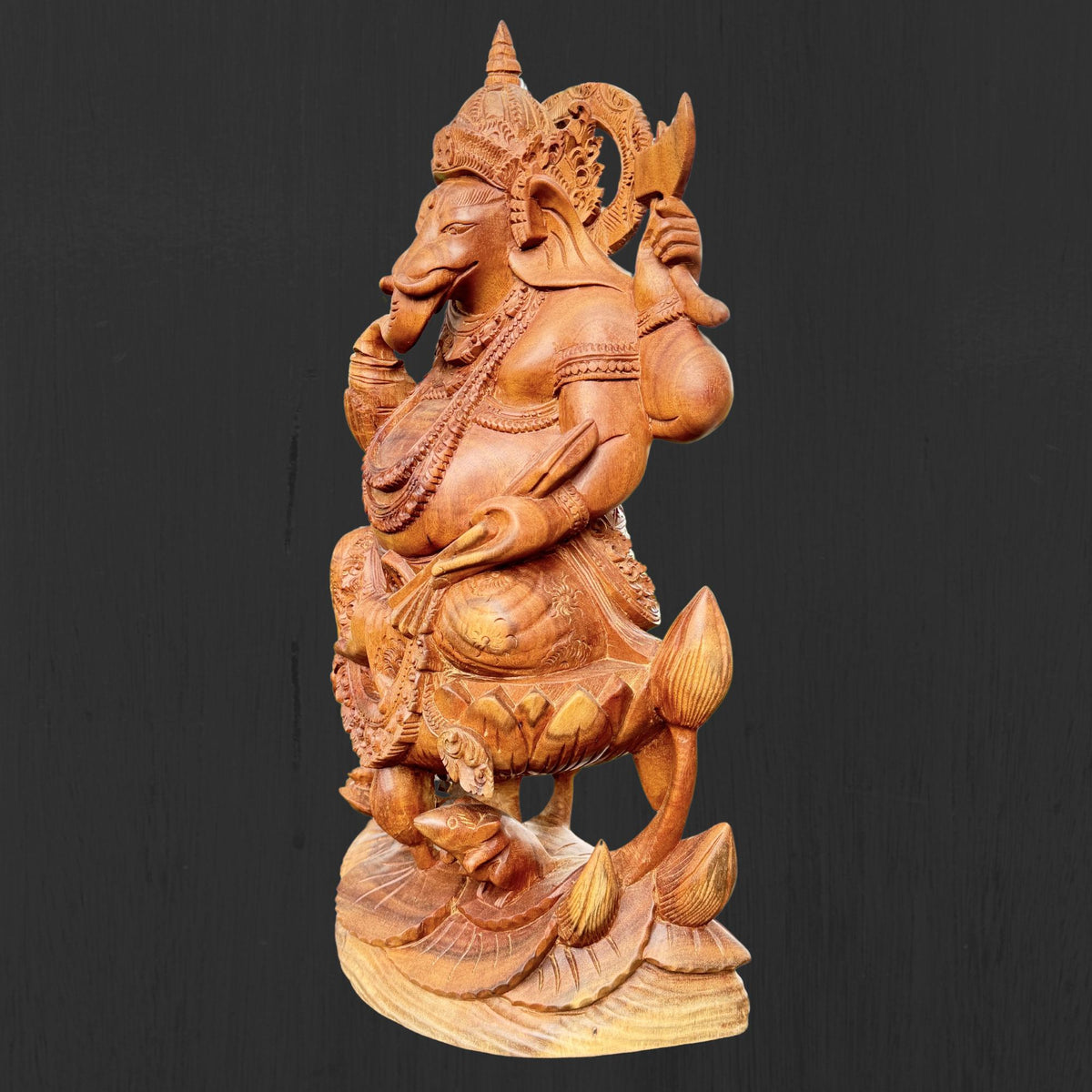 Ganesha Hand Carved Balinese Wood Sculpture: Elephant God Statue, Bali Hindu Art