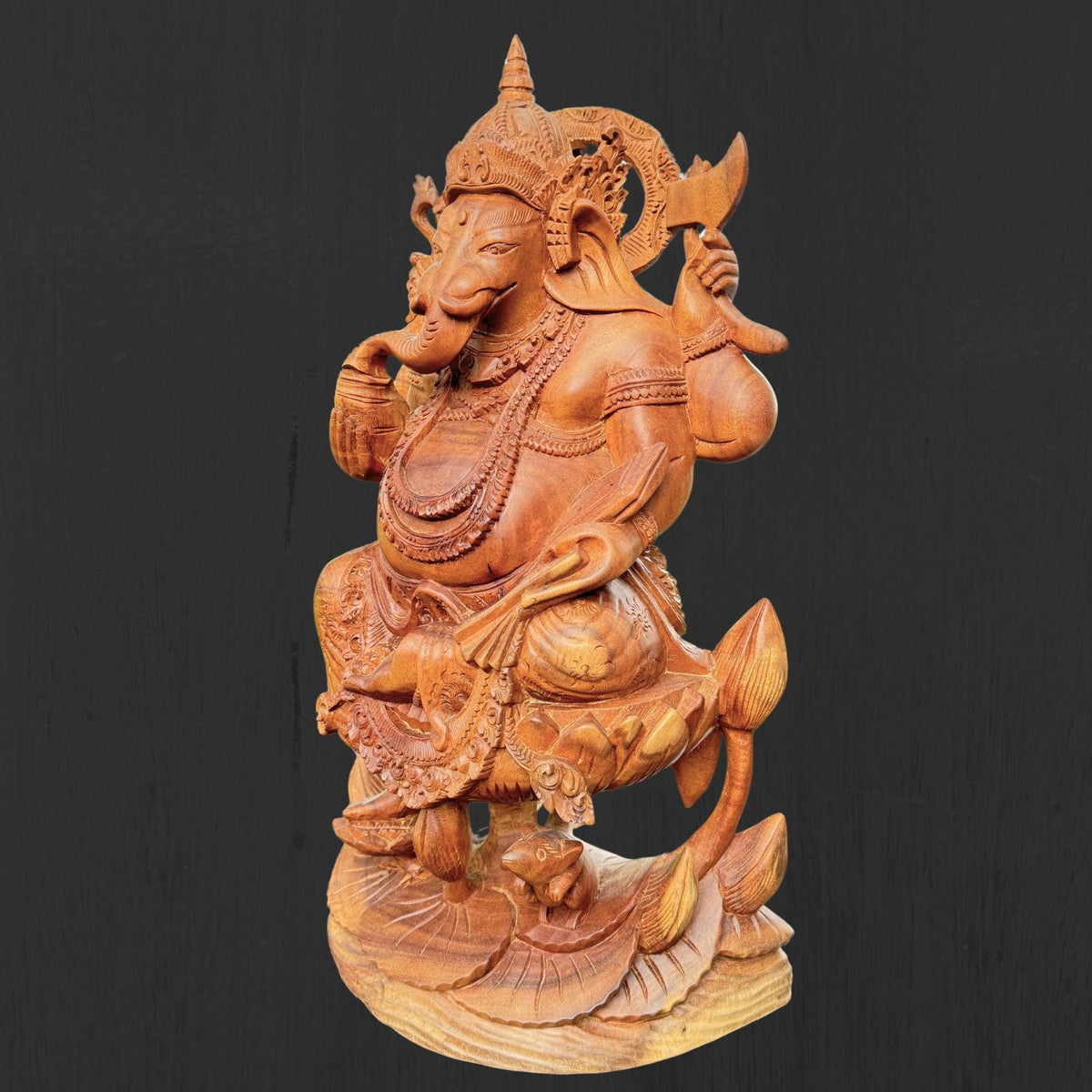Ganesha Hand Carved Balinese Wood Sculpture: Elephant God Statue, Bali Hindu Art