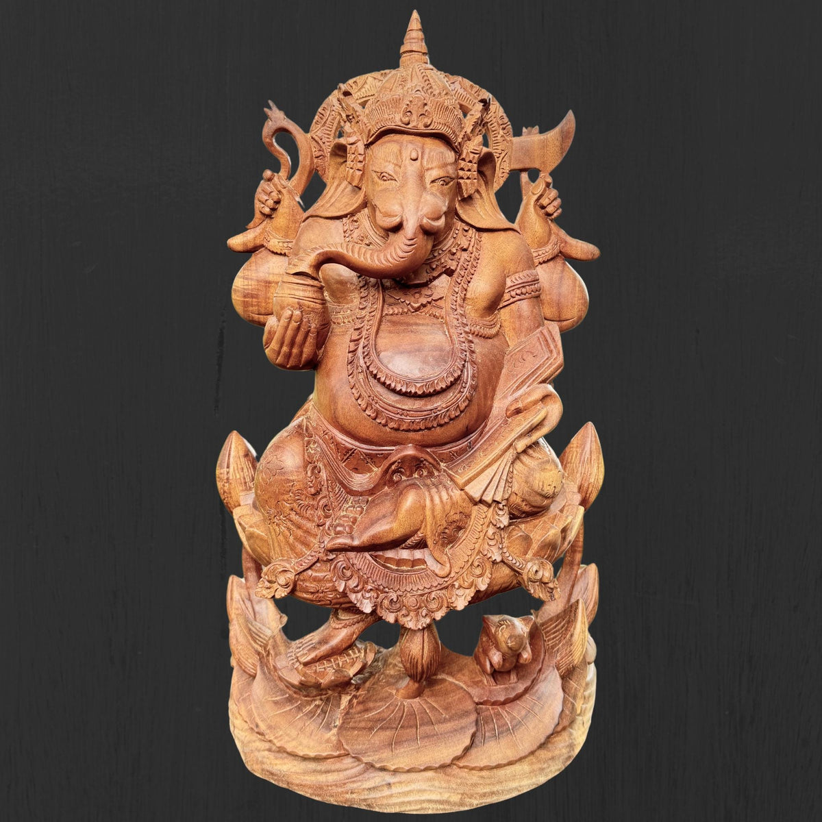 Ganesha Hand Carved Balinese Wood Sculpture: Elephant God Statue, Bali Hindu Art