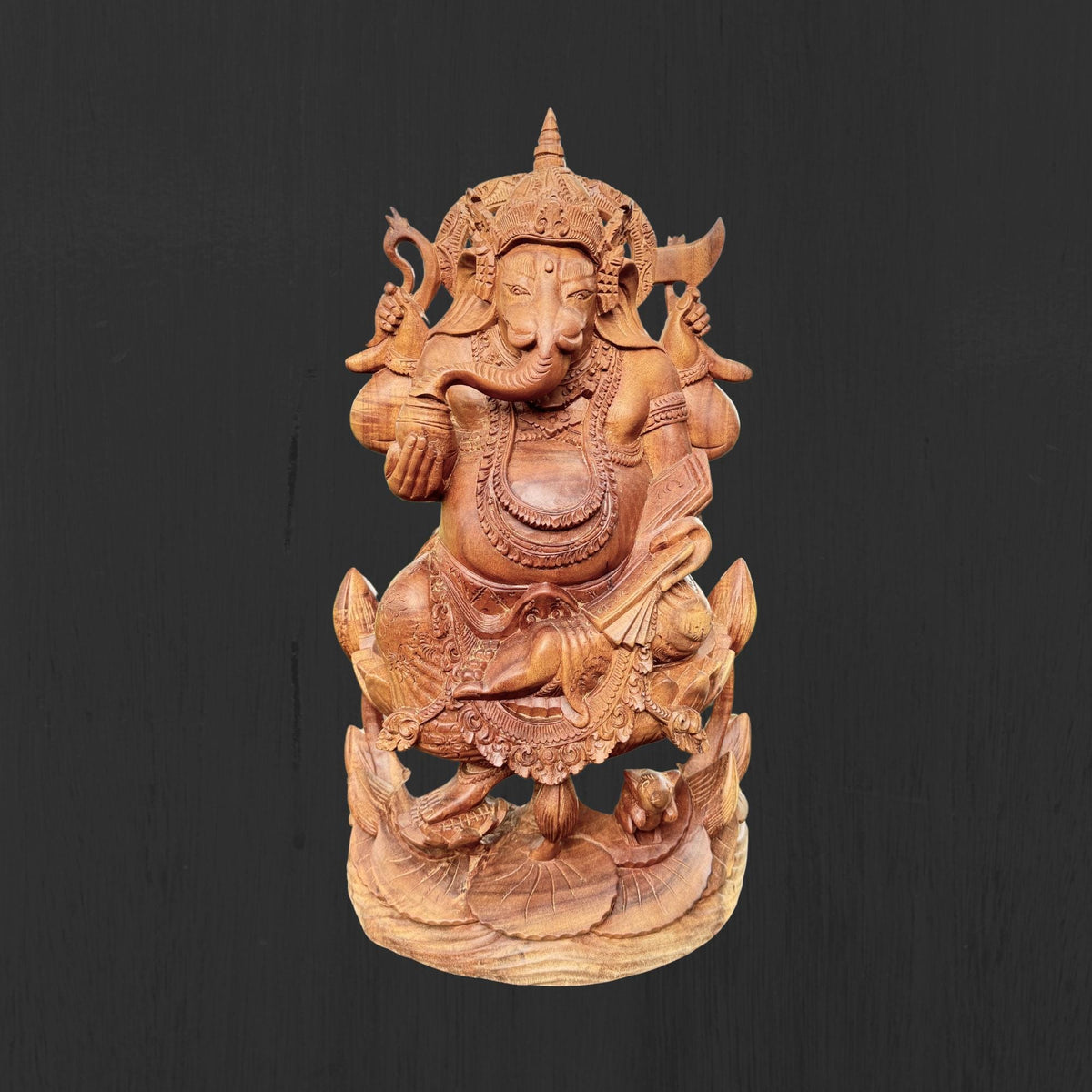 Ganesha Hand Carved Balinese Wood Sculpture: Elephant God Statue, Bali Hindu Art