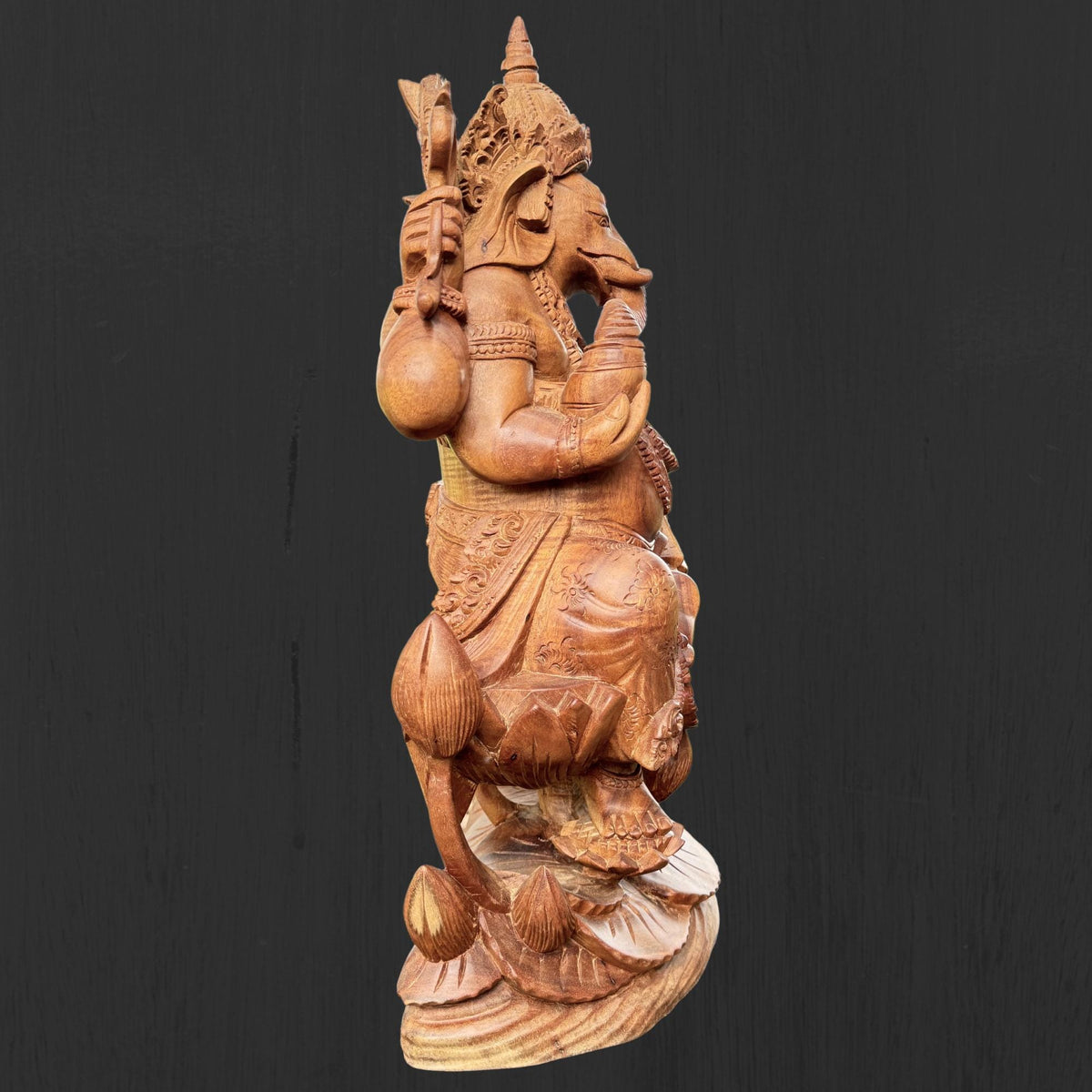 Ganesha Hand Carved Balinese Wood Sculpture: Elephant God Statue, Bali Hindu Art